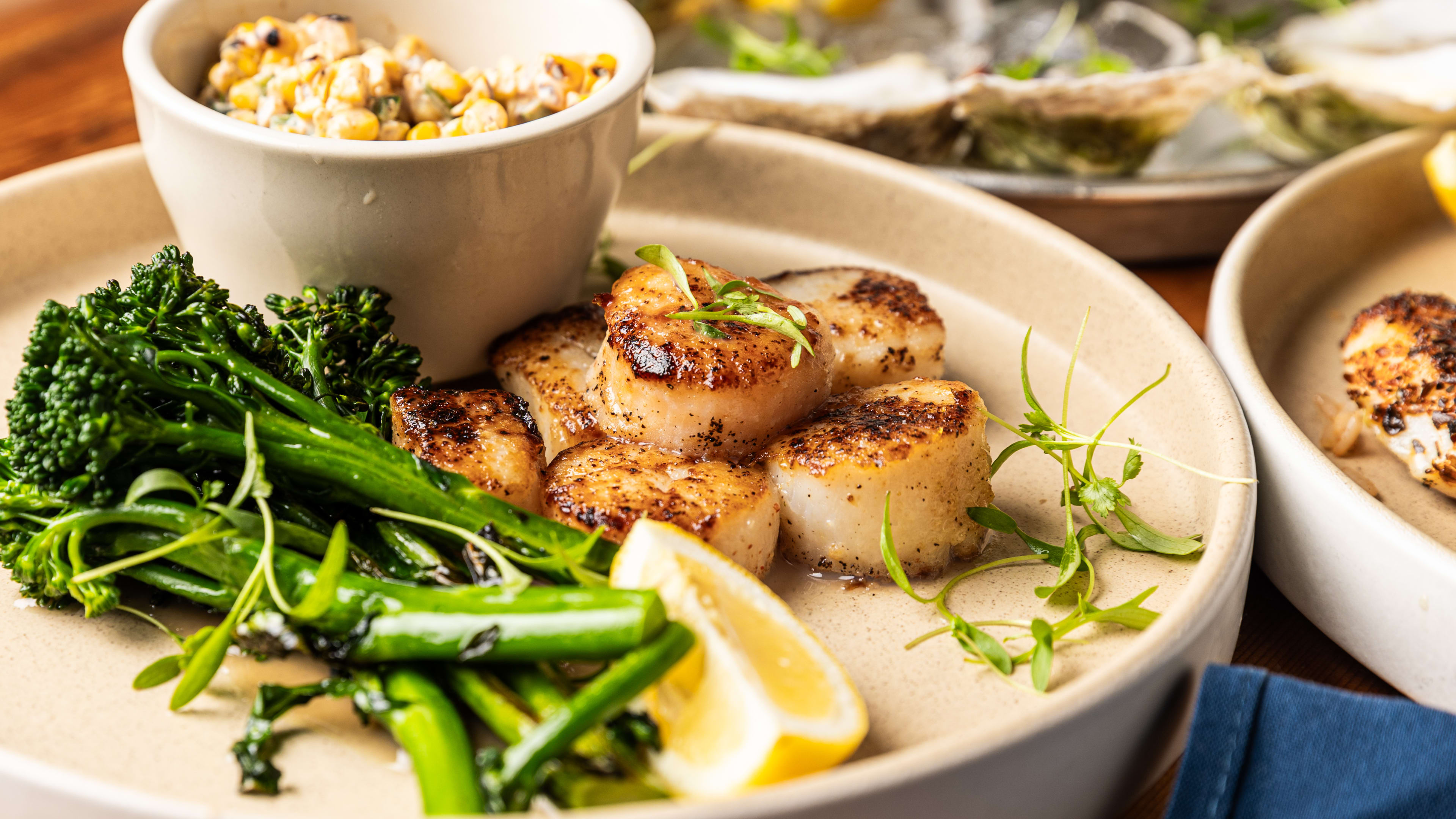 A few scallops and broccolini.