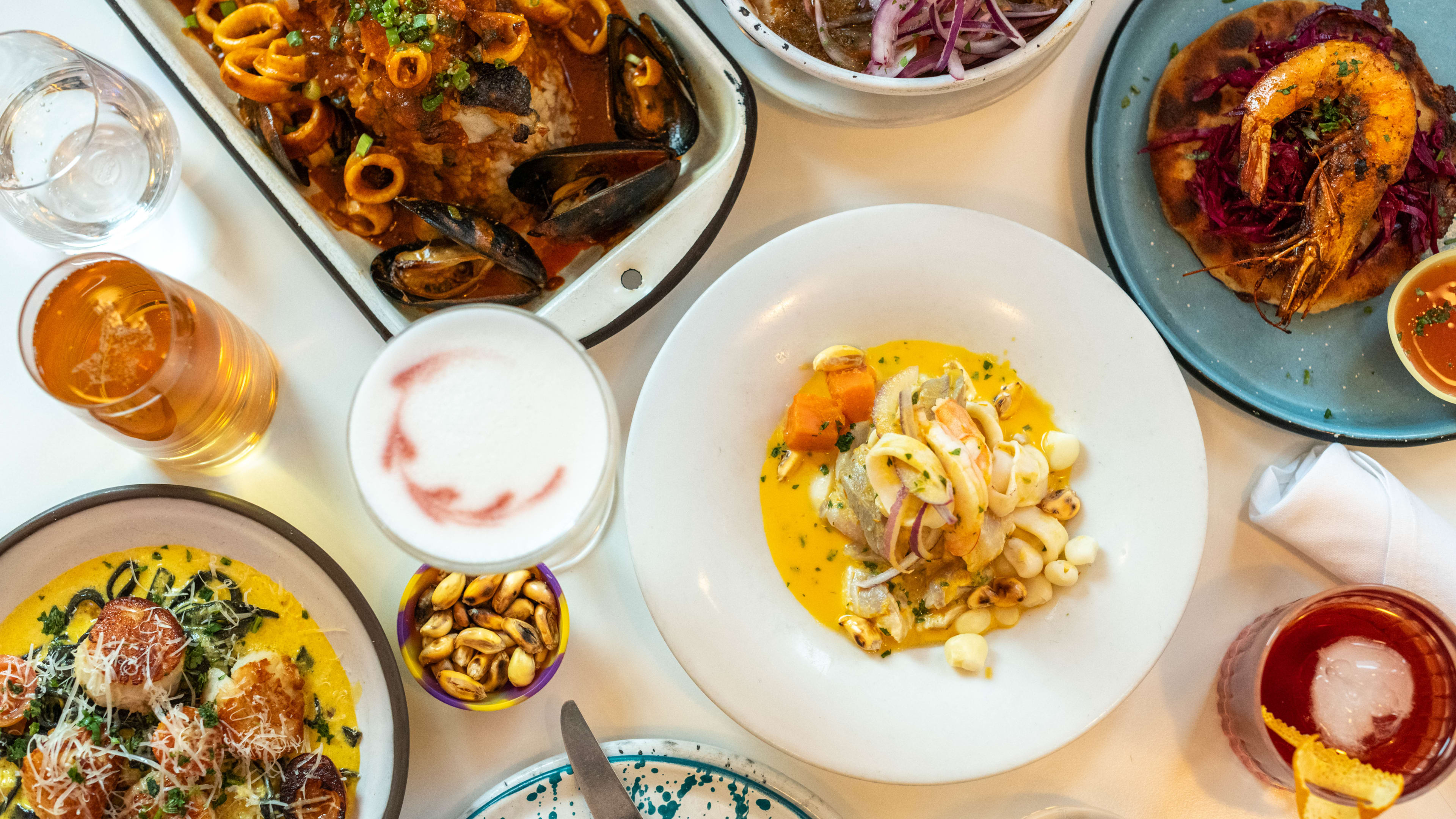 Spread of food on table at Celeste