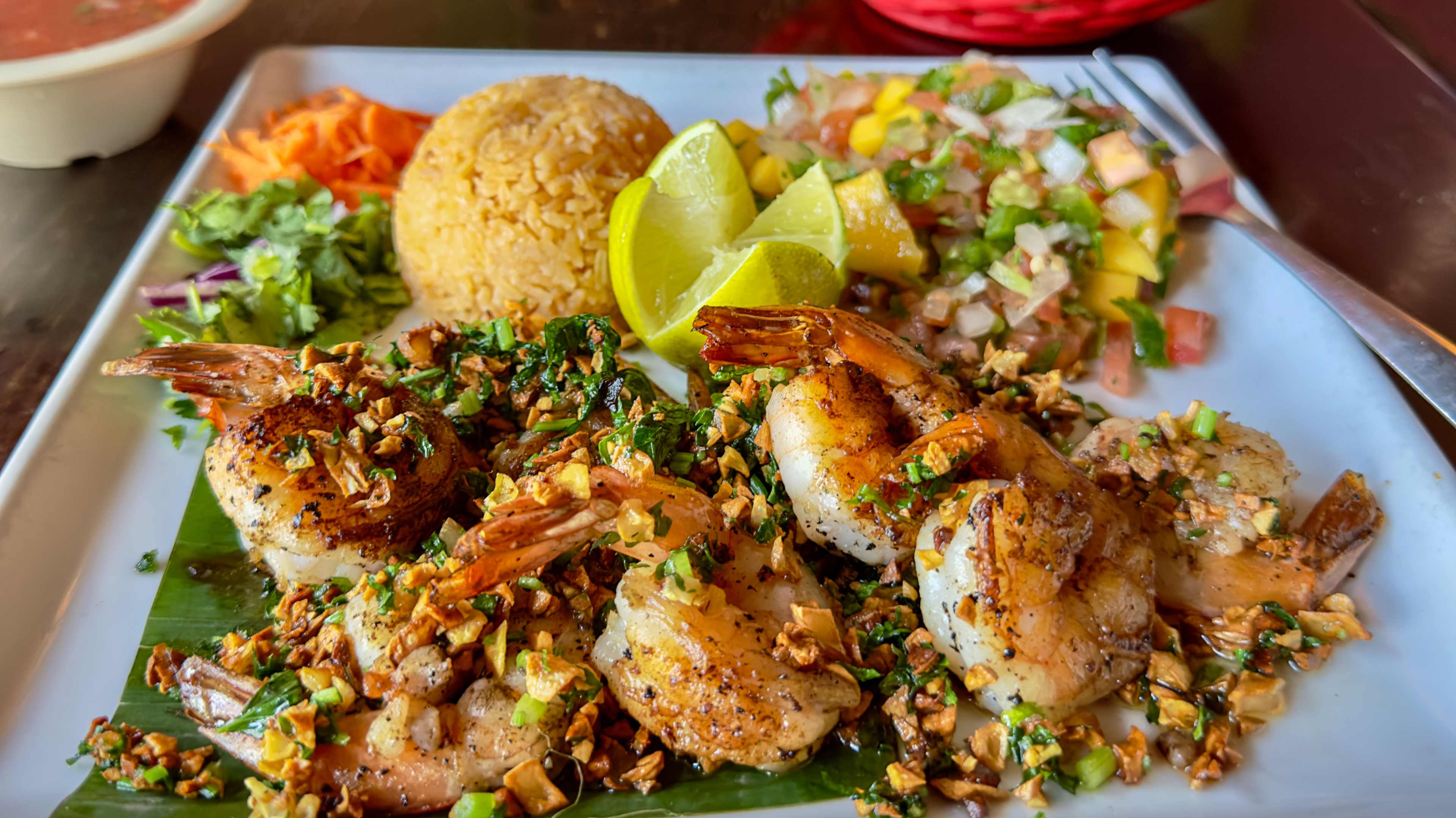 A plate of Camarones Al Mojo De Ajo at Veracru Cafe in Dallas