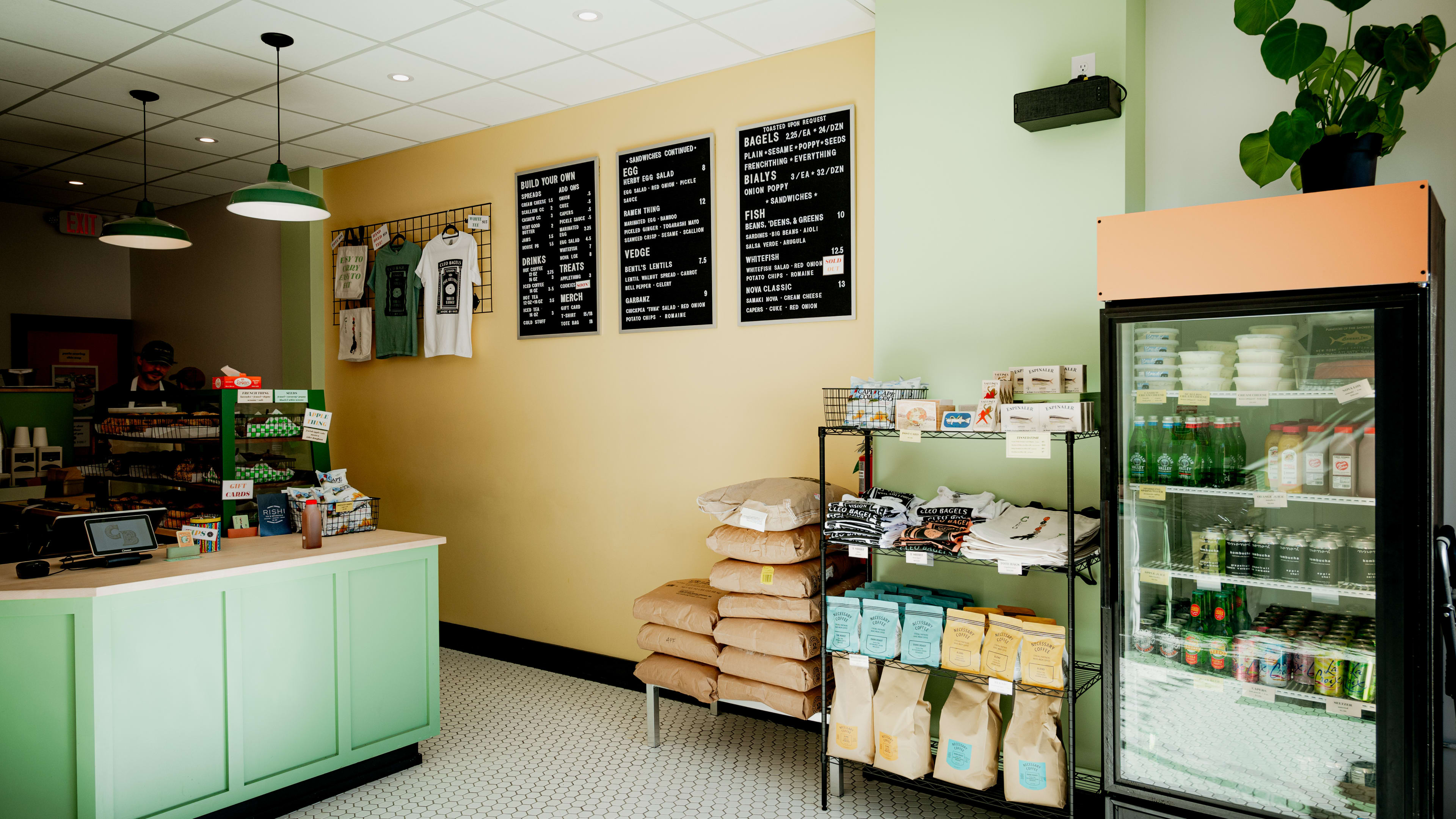 This is the interior of Cleo Bagels.