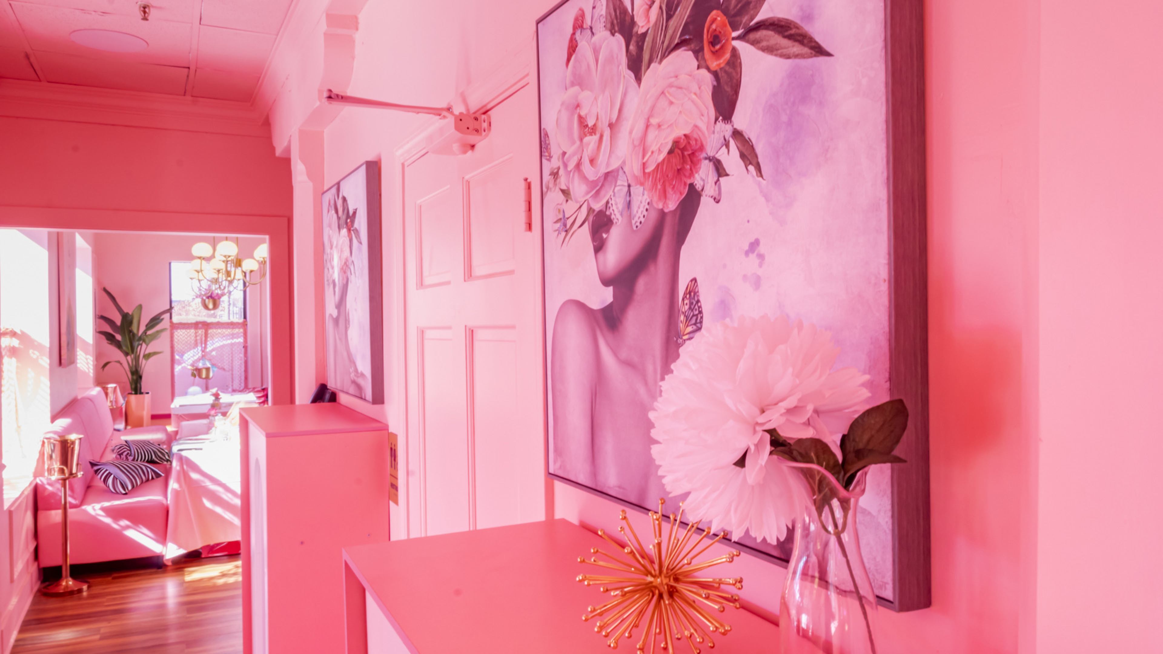interior of pink dining room