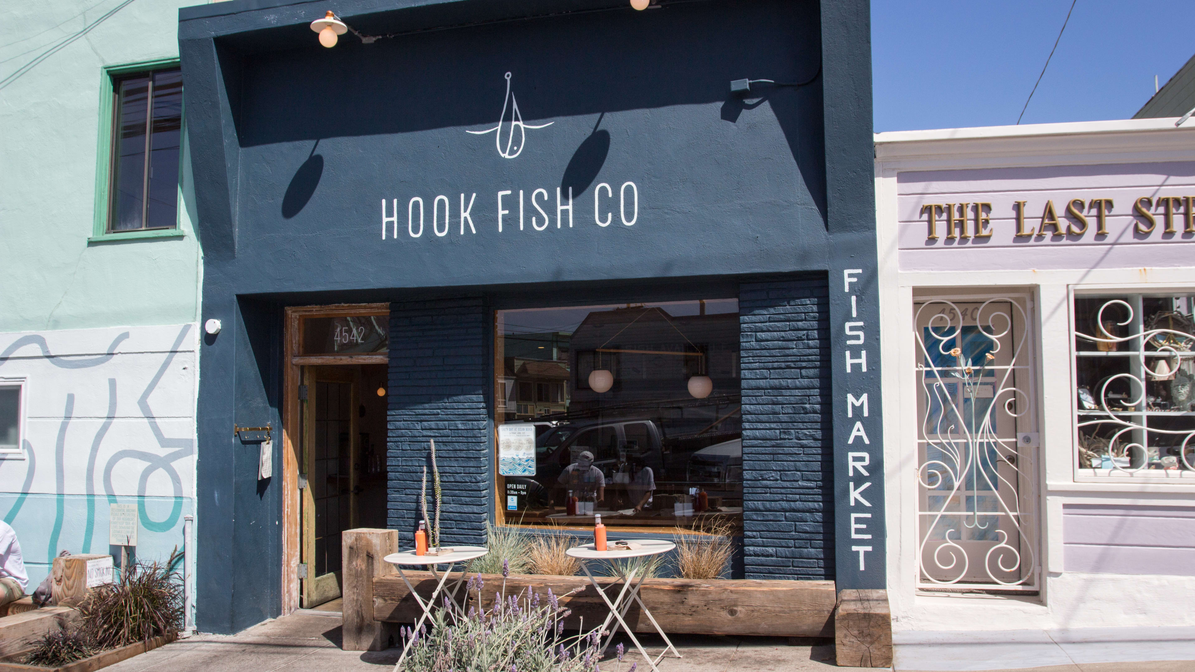 The exterior and some tables at Hook Fish Co.