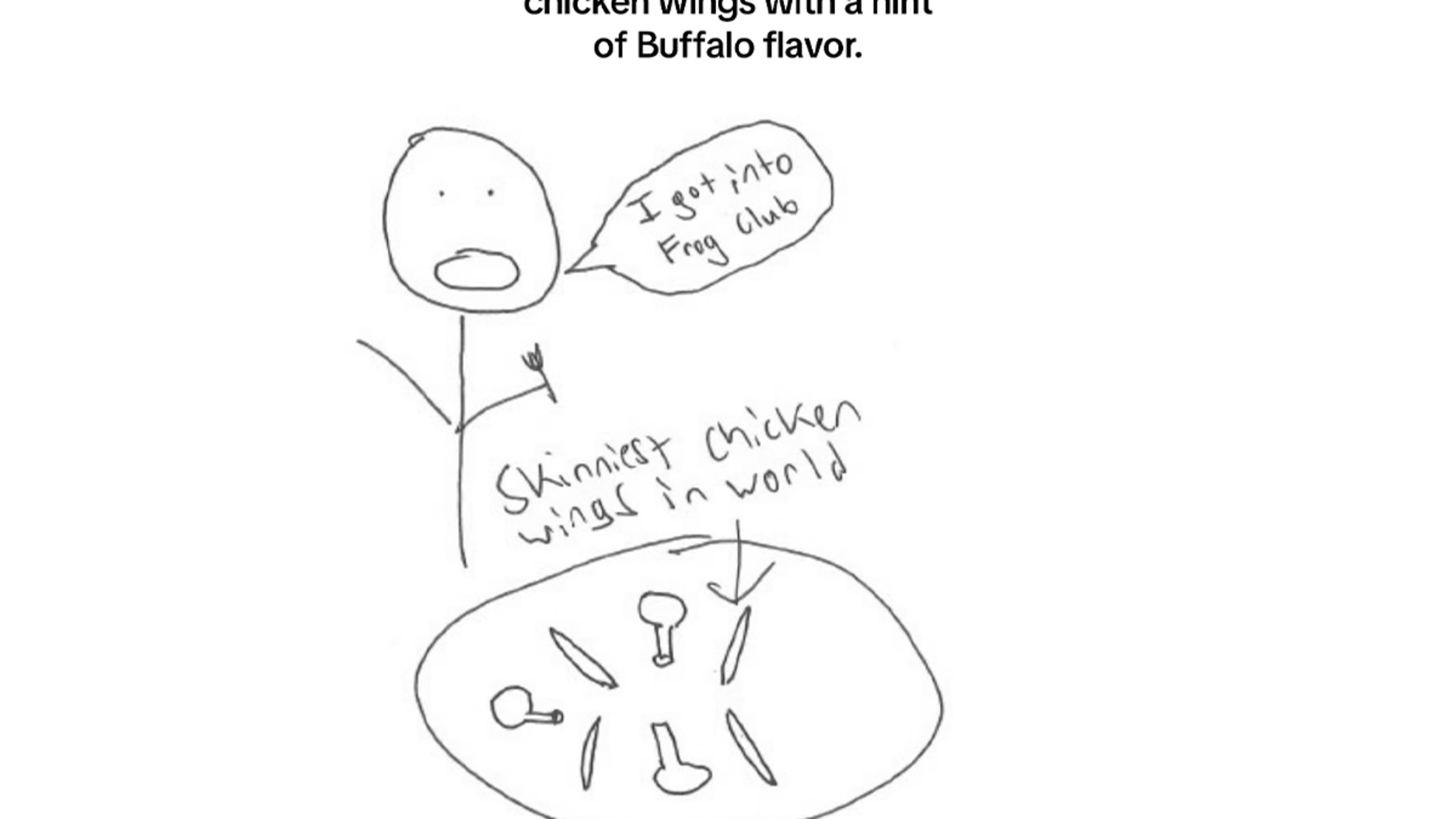 drawing of stick figure eating small chicken wings