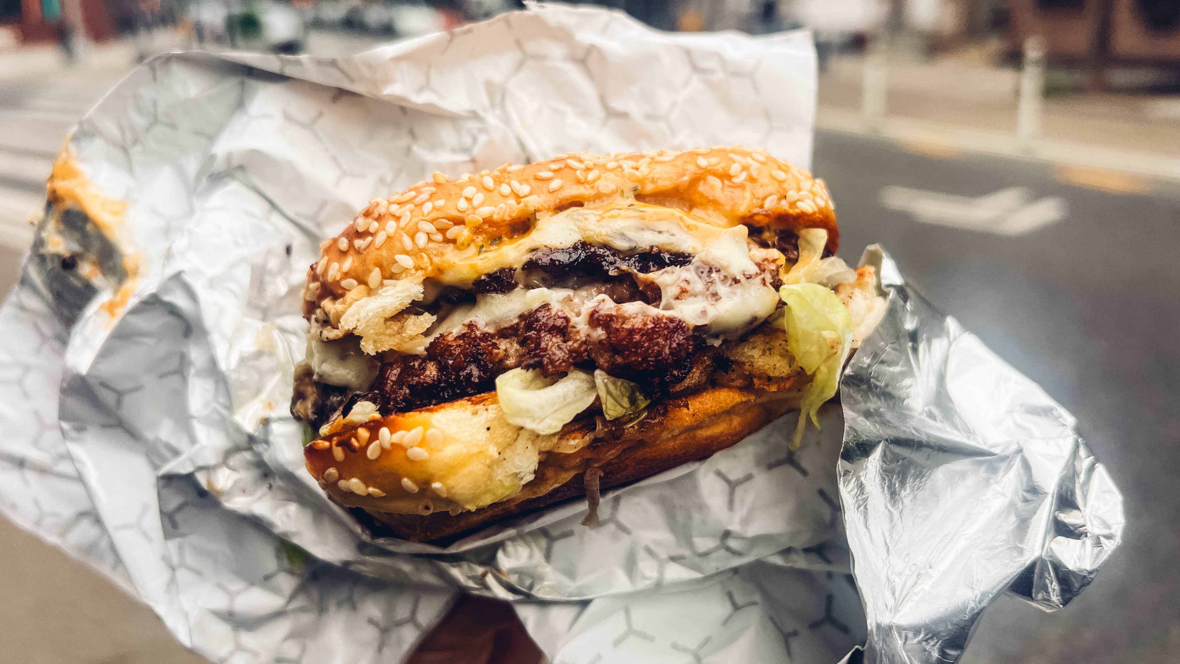 A burger from Smacking Burger.