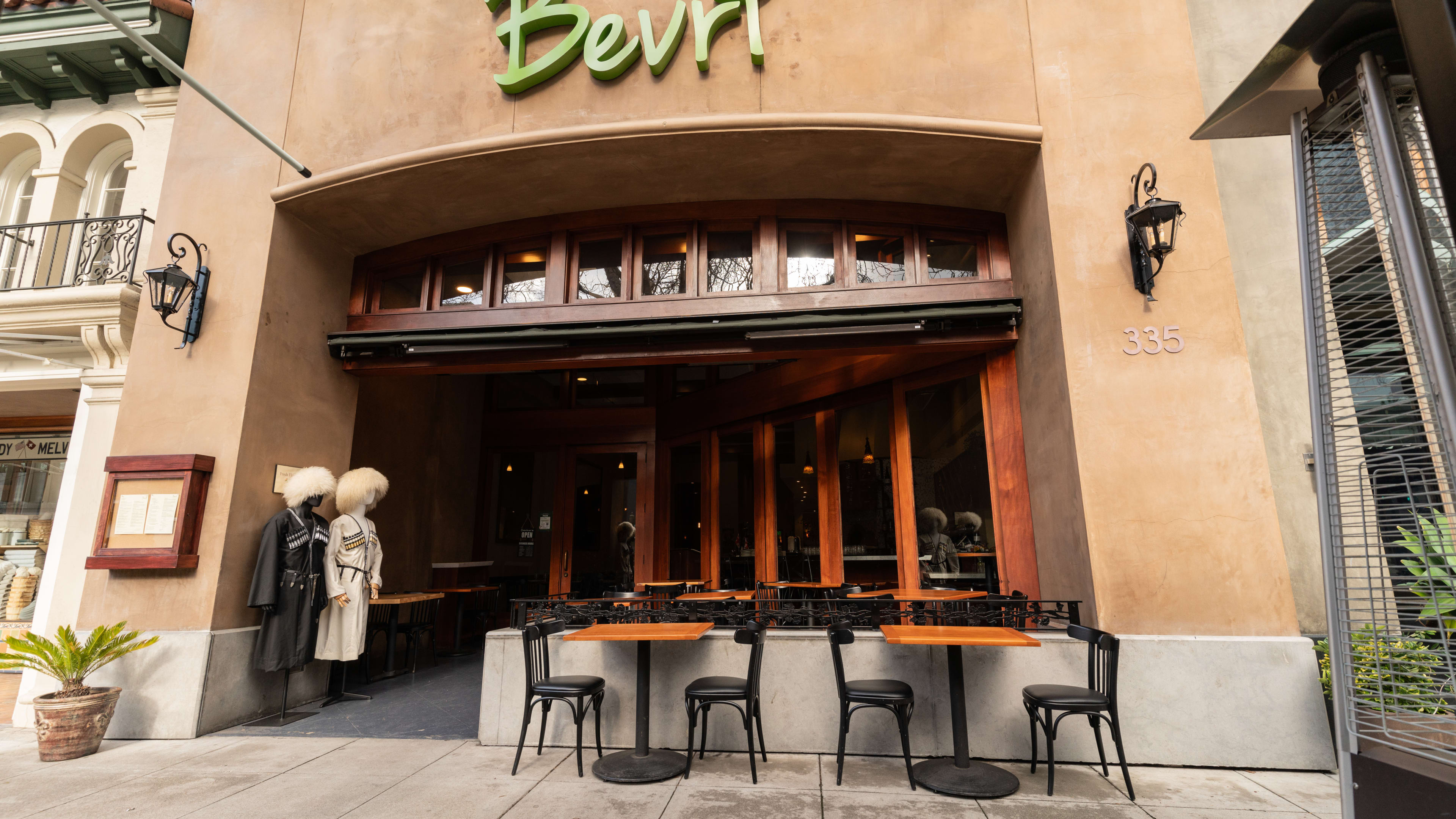 The exterior and outdoor tables at Bevri