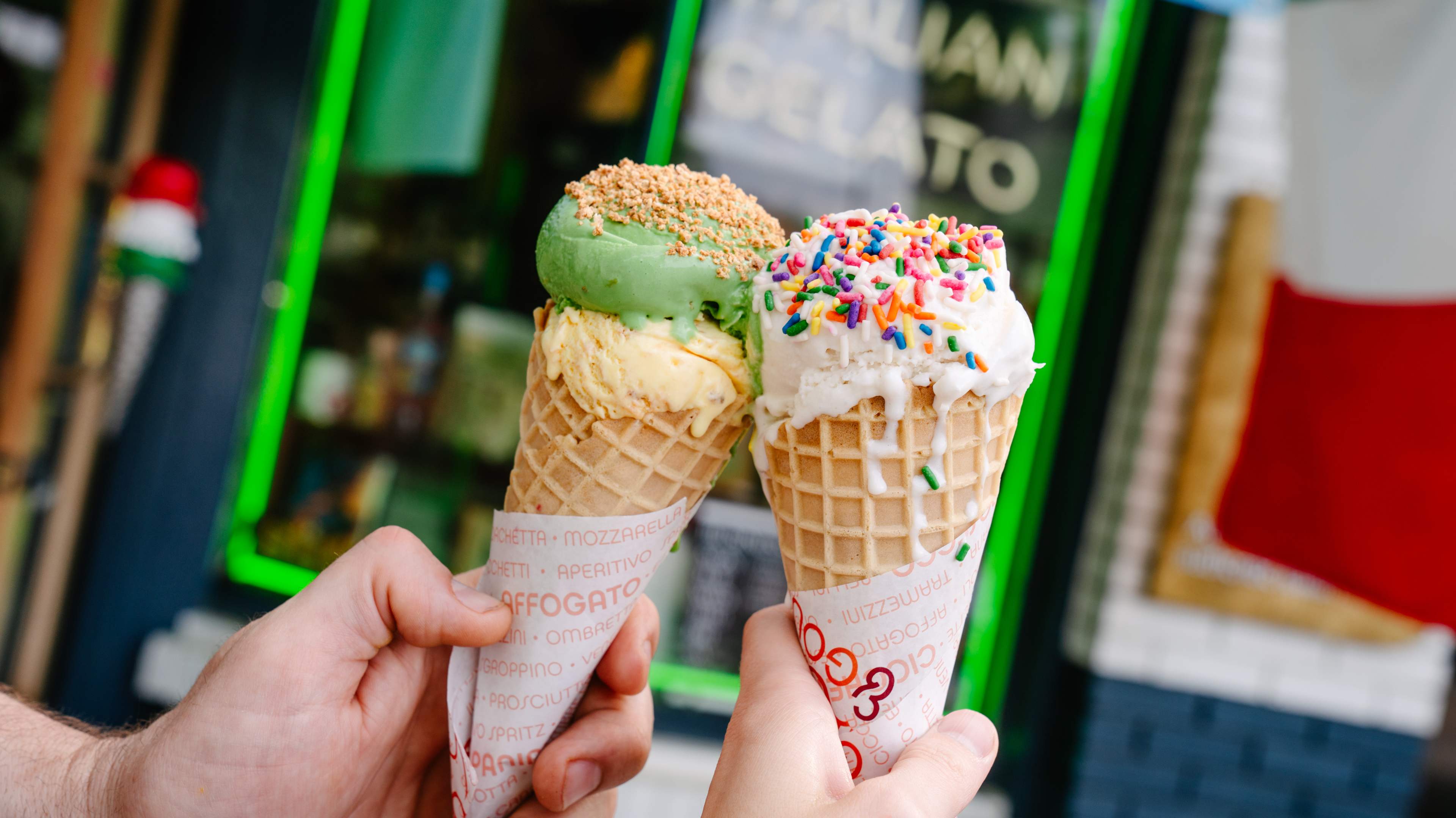 Ice cream cones with toppings