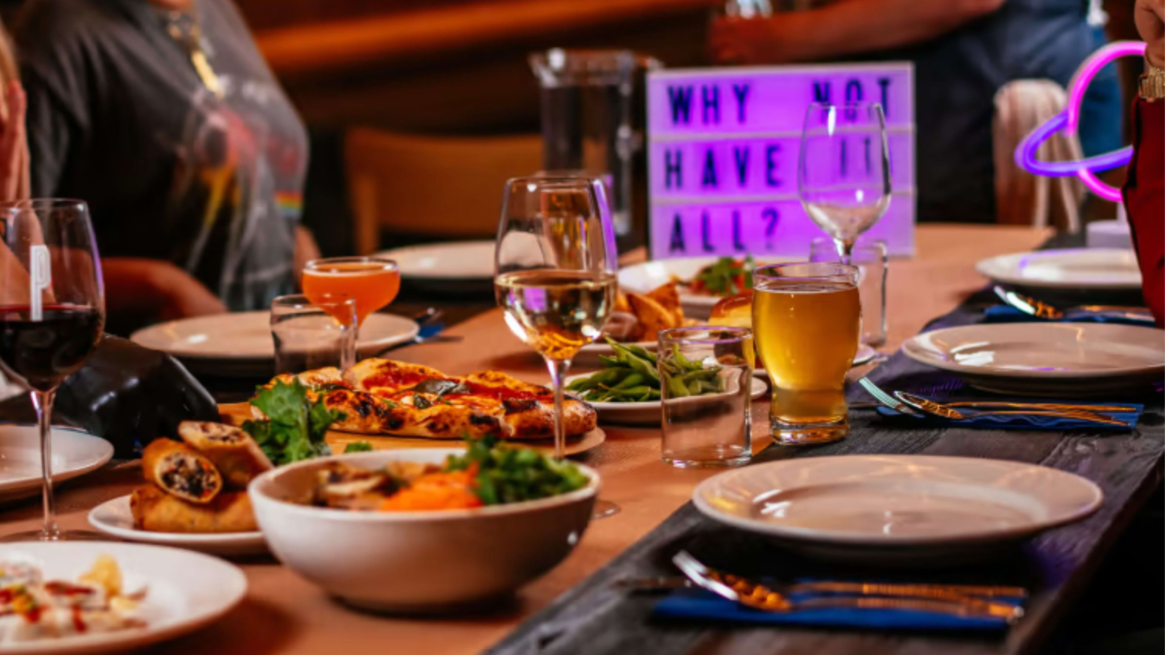 table full of food and drinks