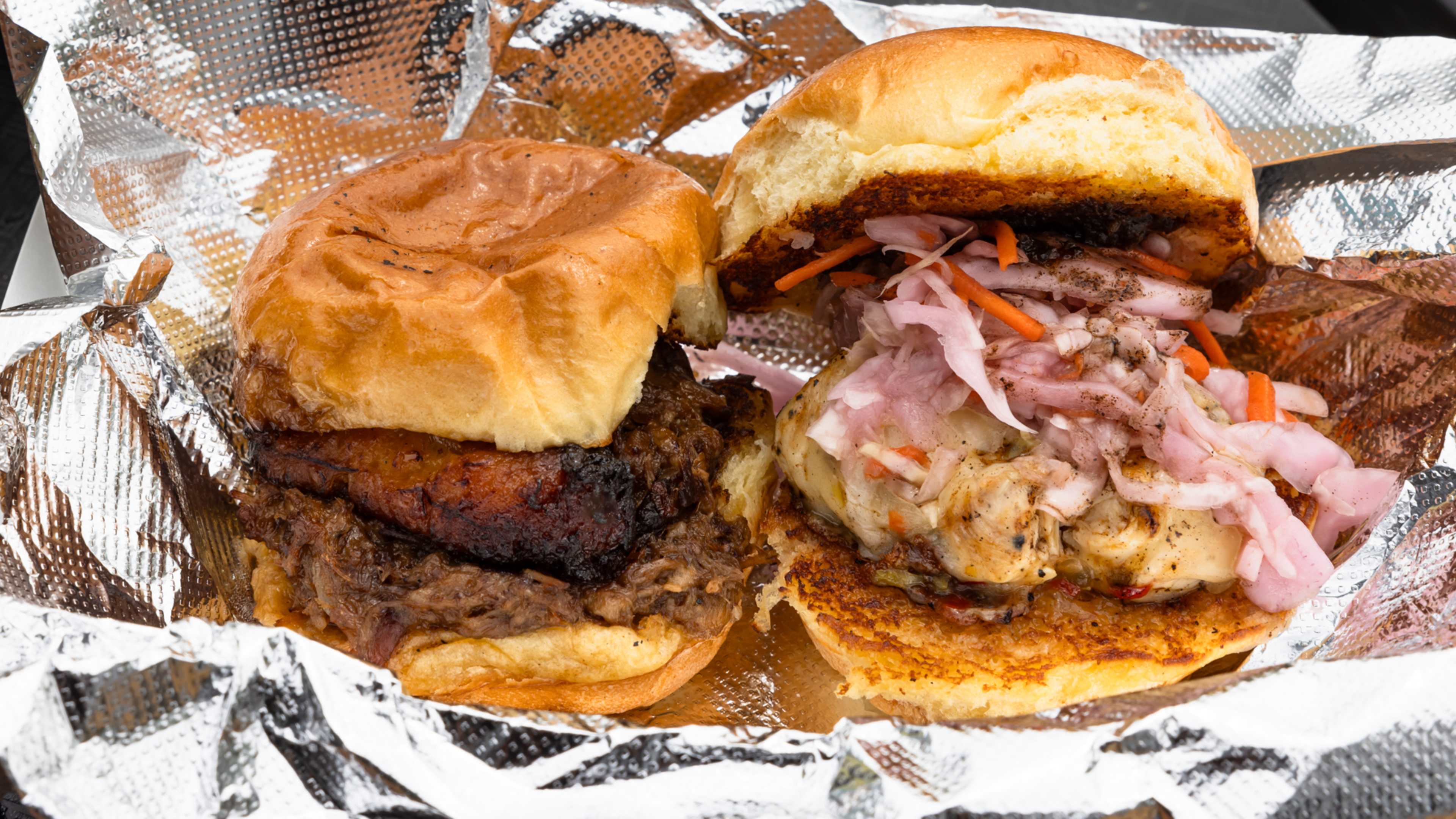 A brisket slider and a wicked jerk slider.