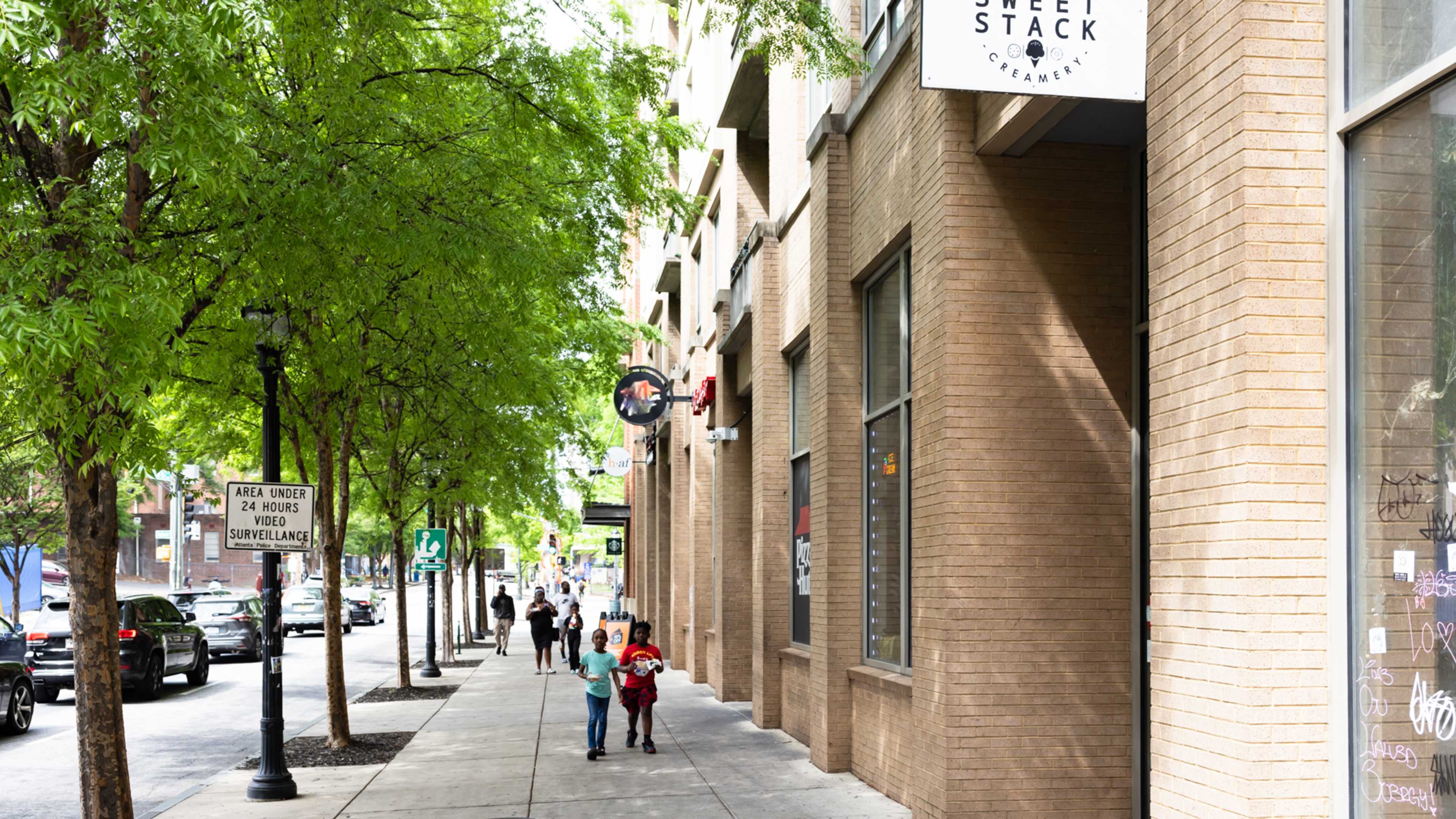 exterior brick building of ice cream shop