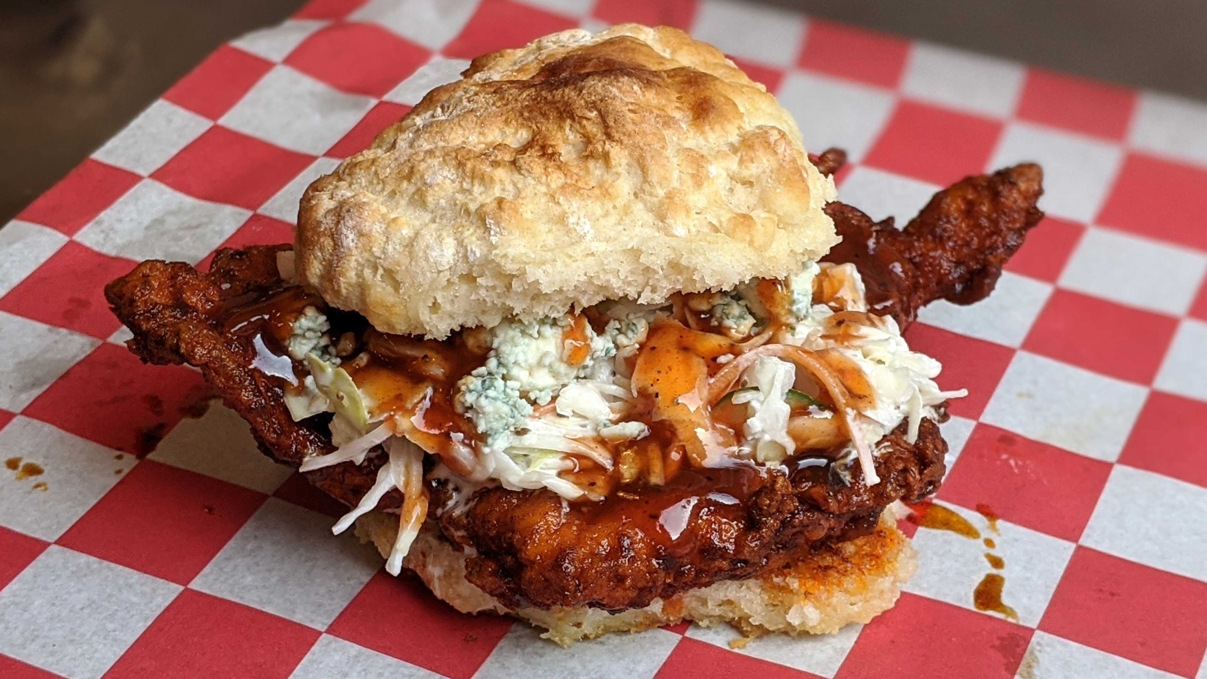 A chicken biscuit sandwich from The Roost.