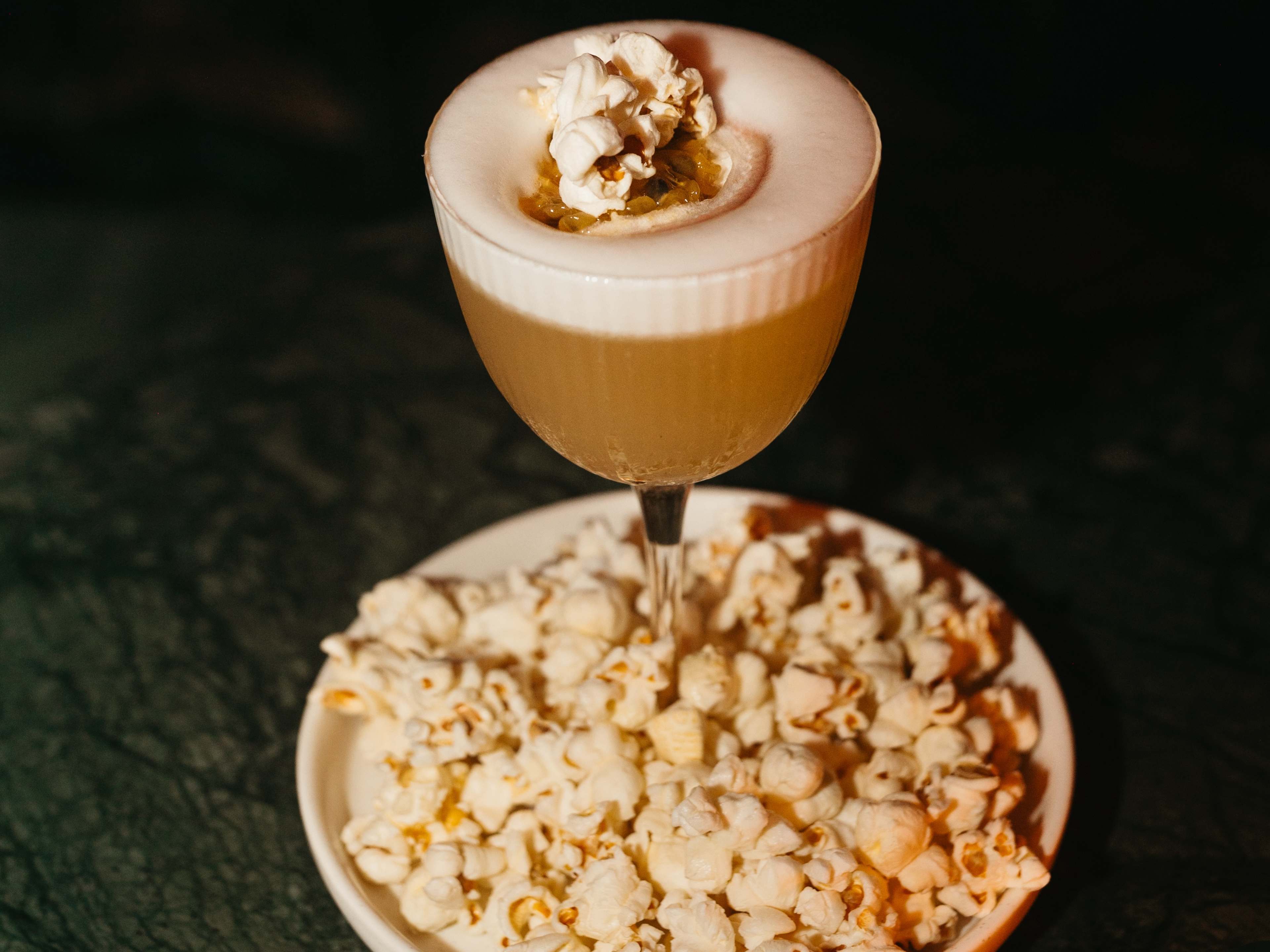 CornStar Martini in a bowl of popcorn at Bar Bonobo.