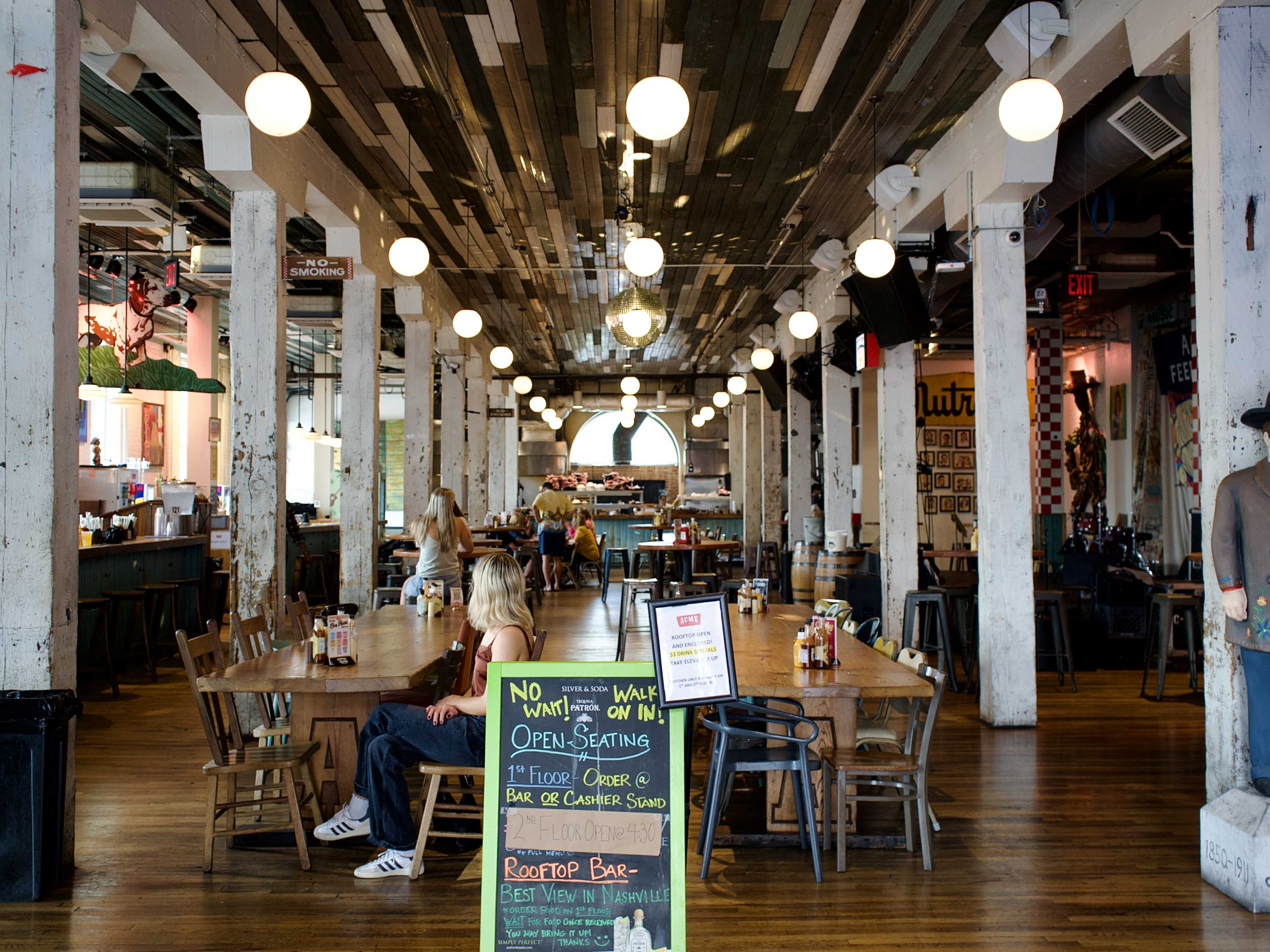 interior with tables and lights