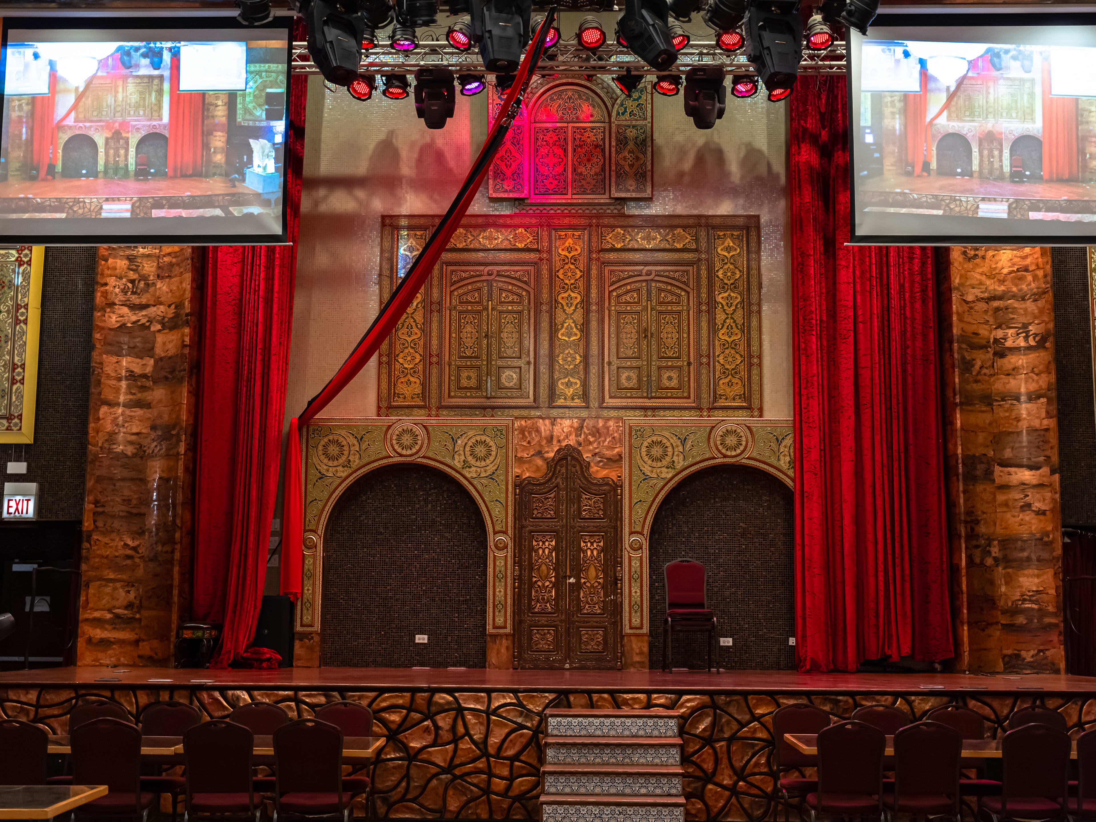 The ornate stage set up at Alhambra Palace Restaurant.