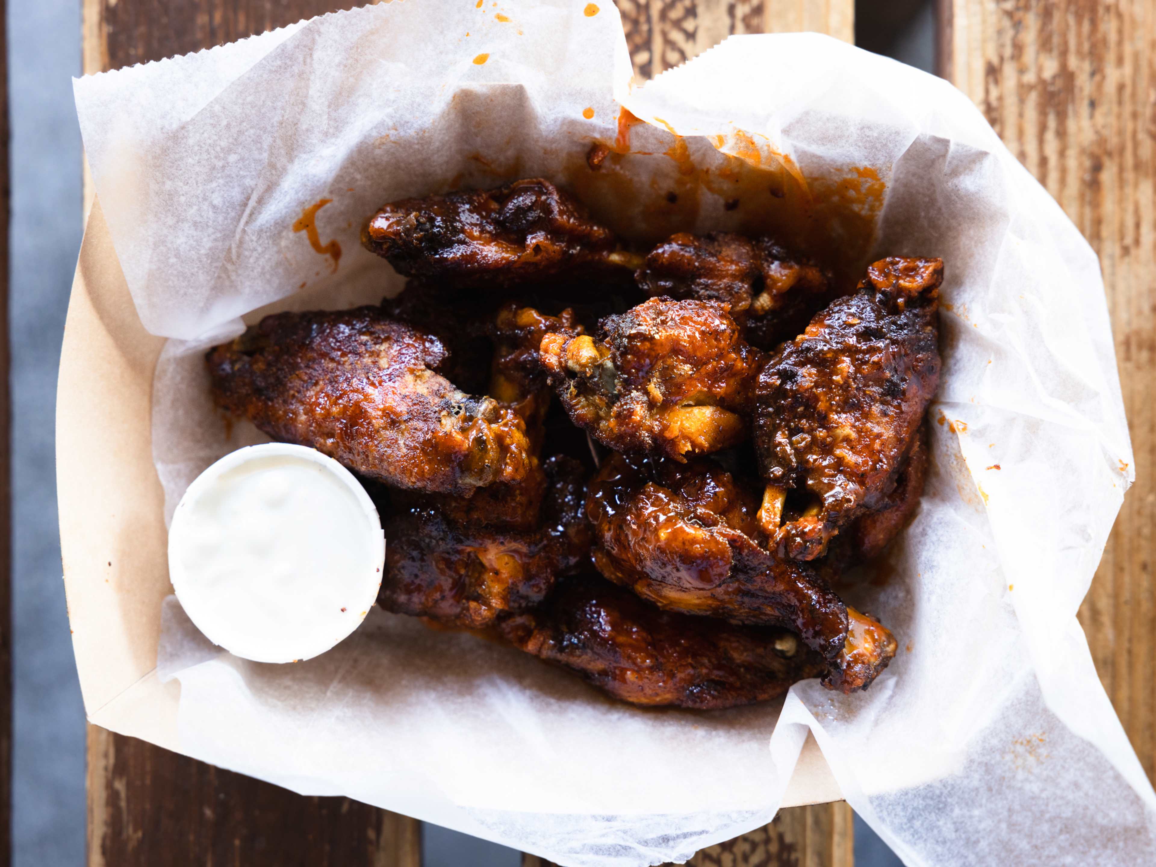 Wings in a basket.