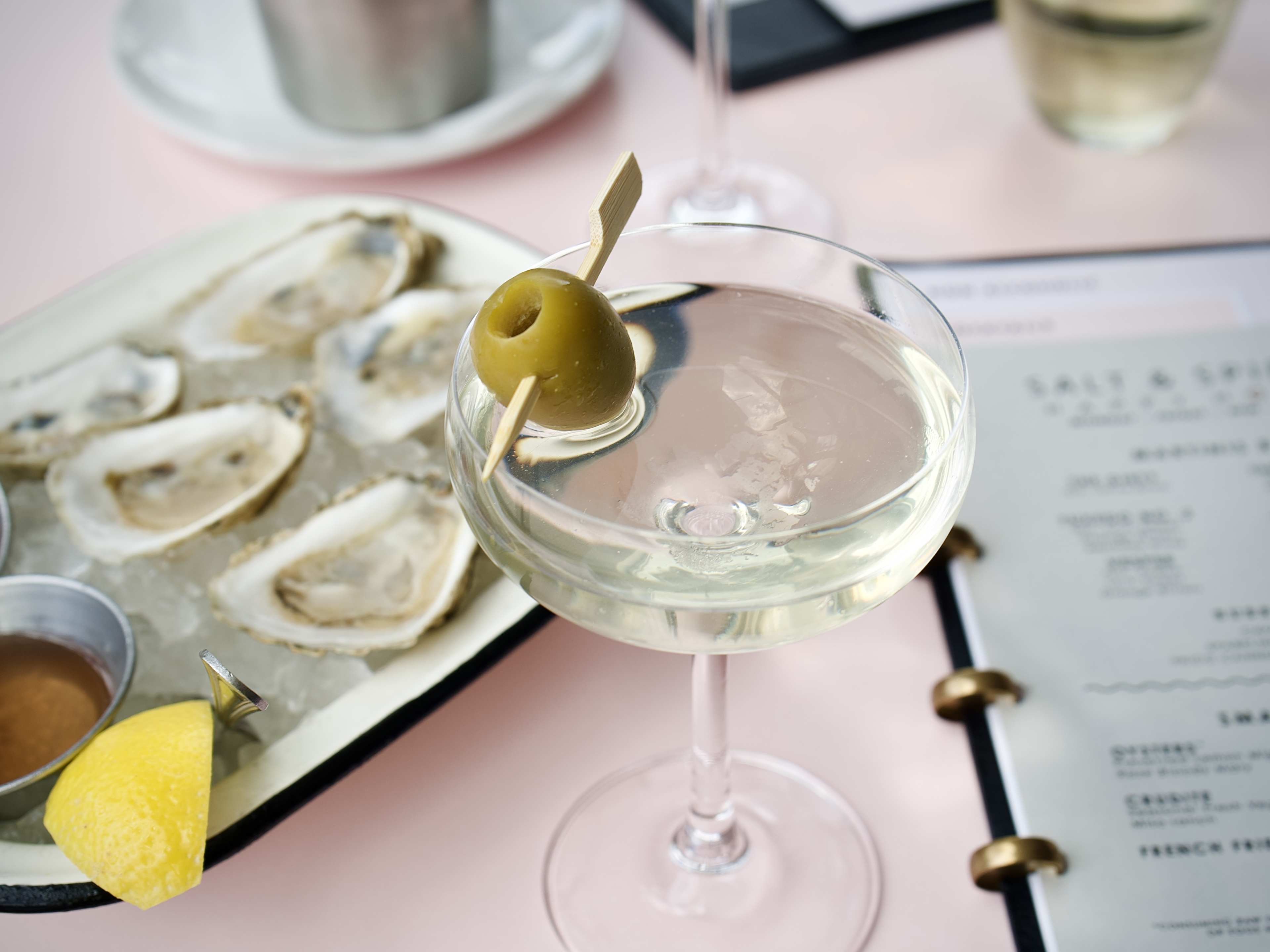 dirty martini with oysters