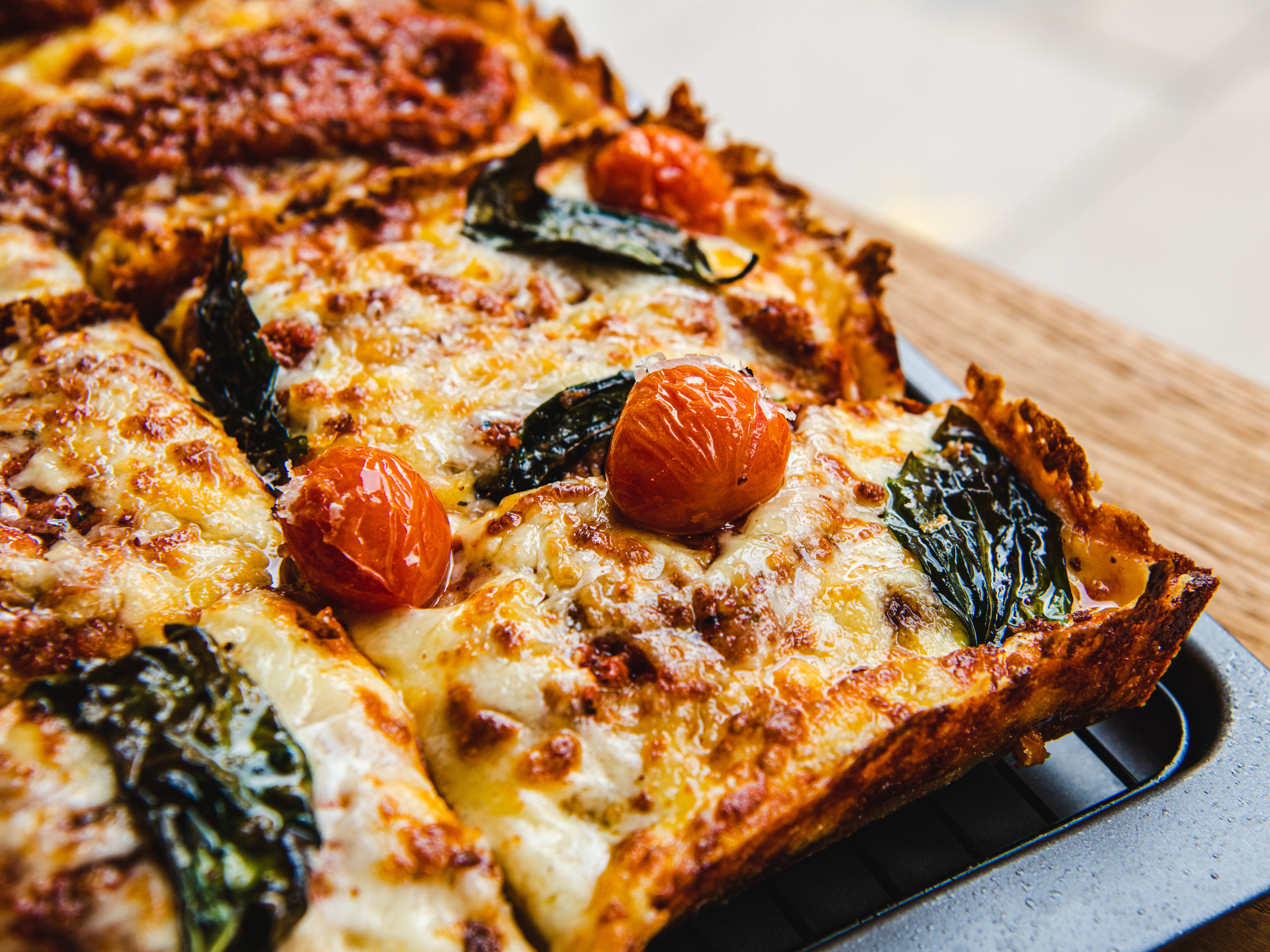 The margherita pizza from Detroit Pizza.