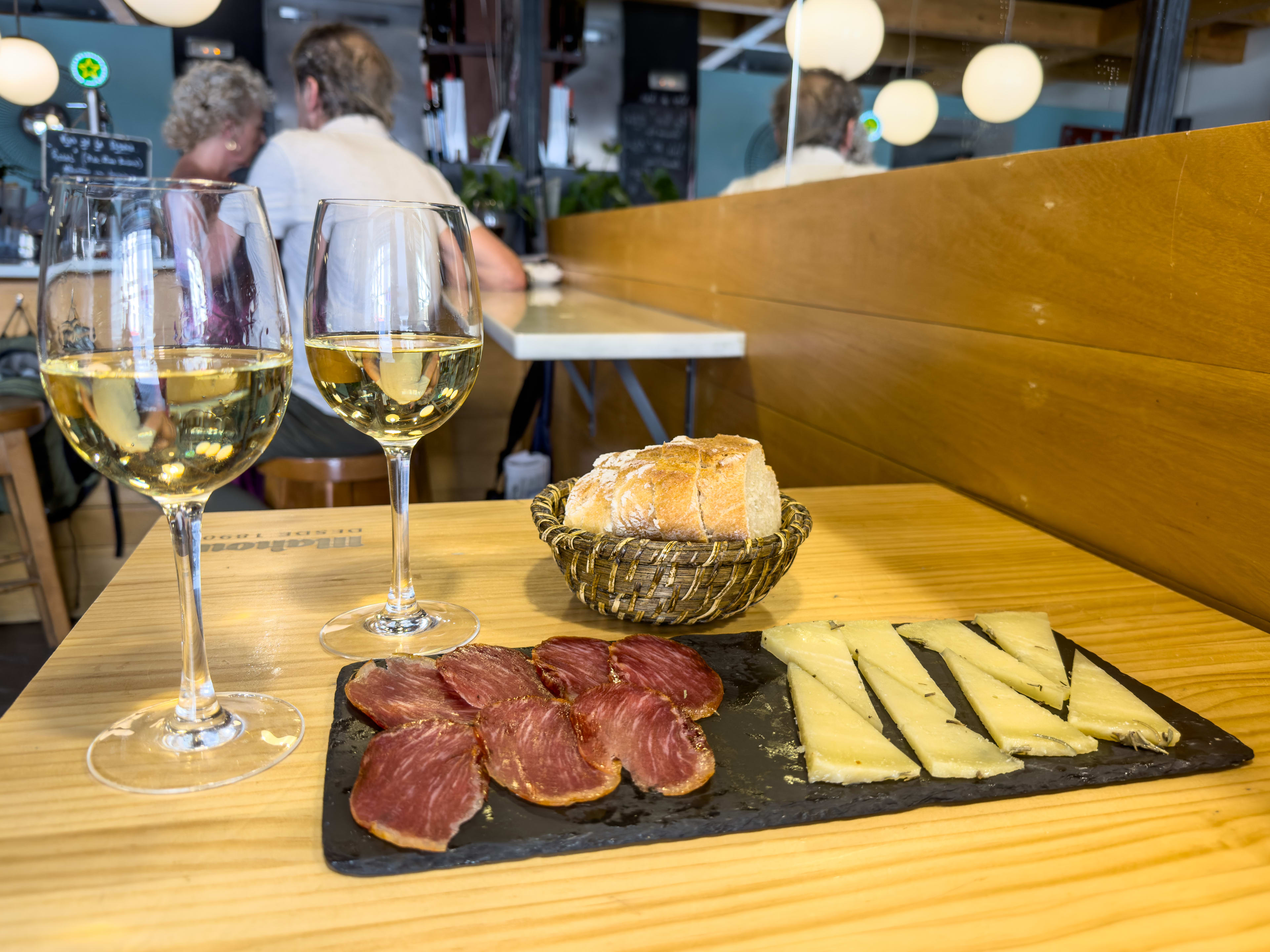 Tapas and wine at Emma Cocina in Madrid, Spain.