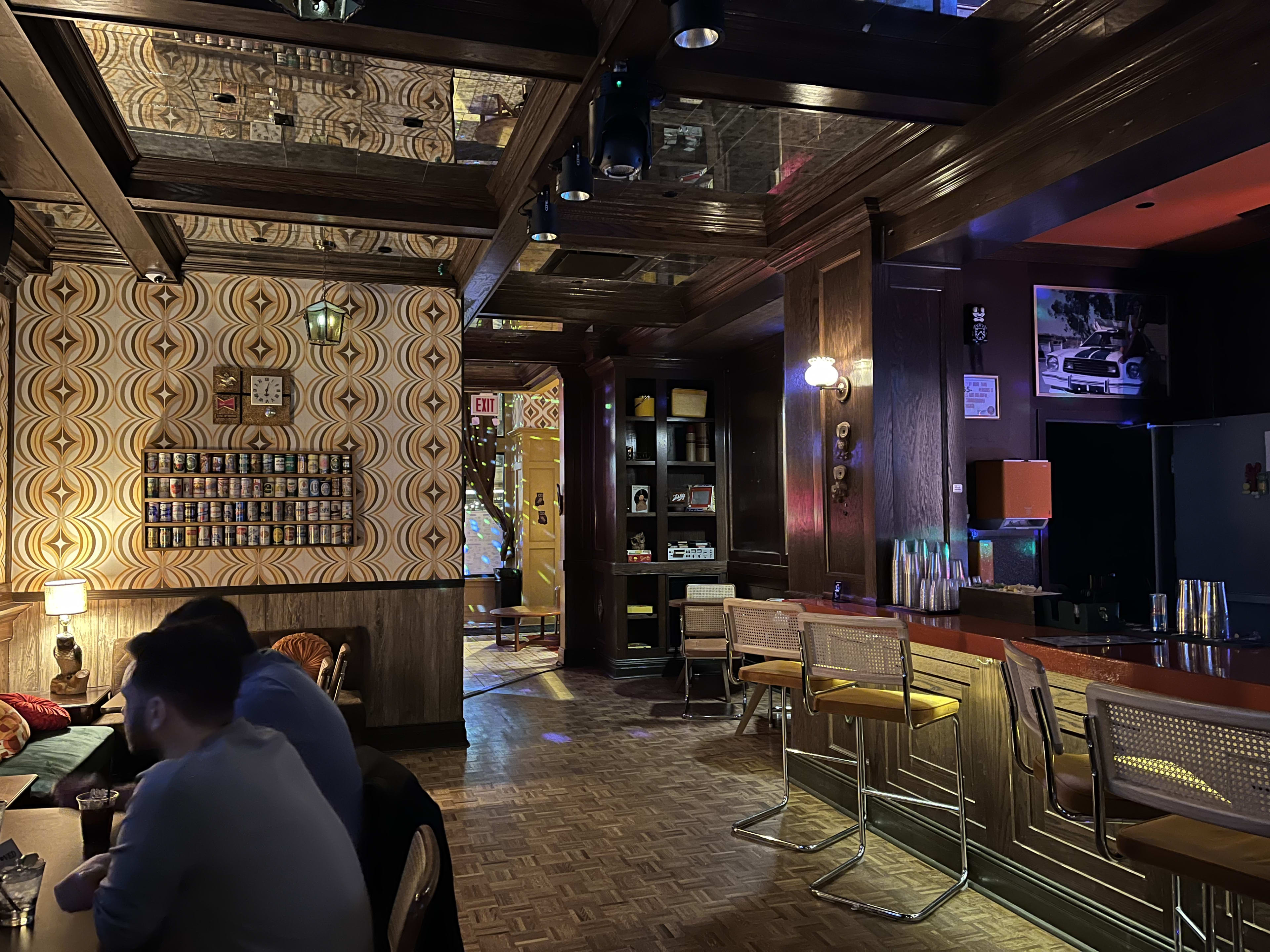 Bar with disco lights and 70's decor