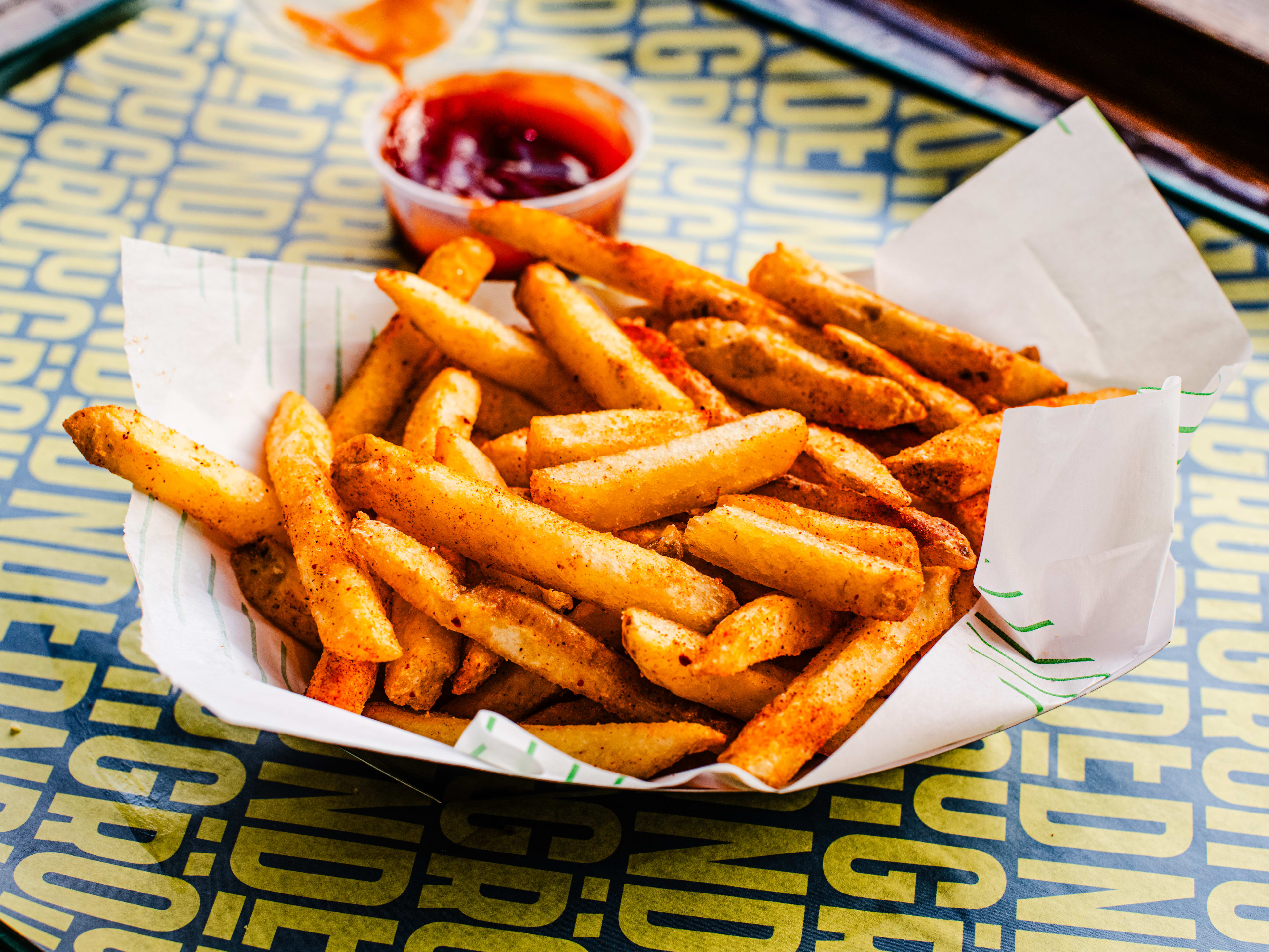 A tray of fries at Grounded Burger.