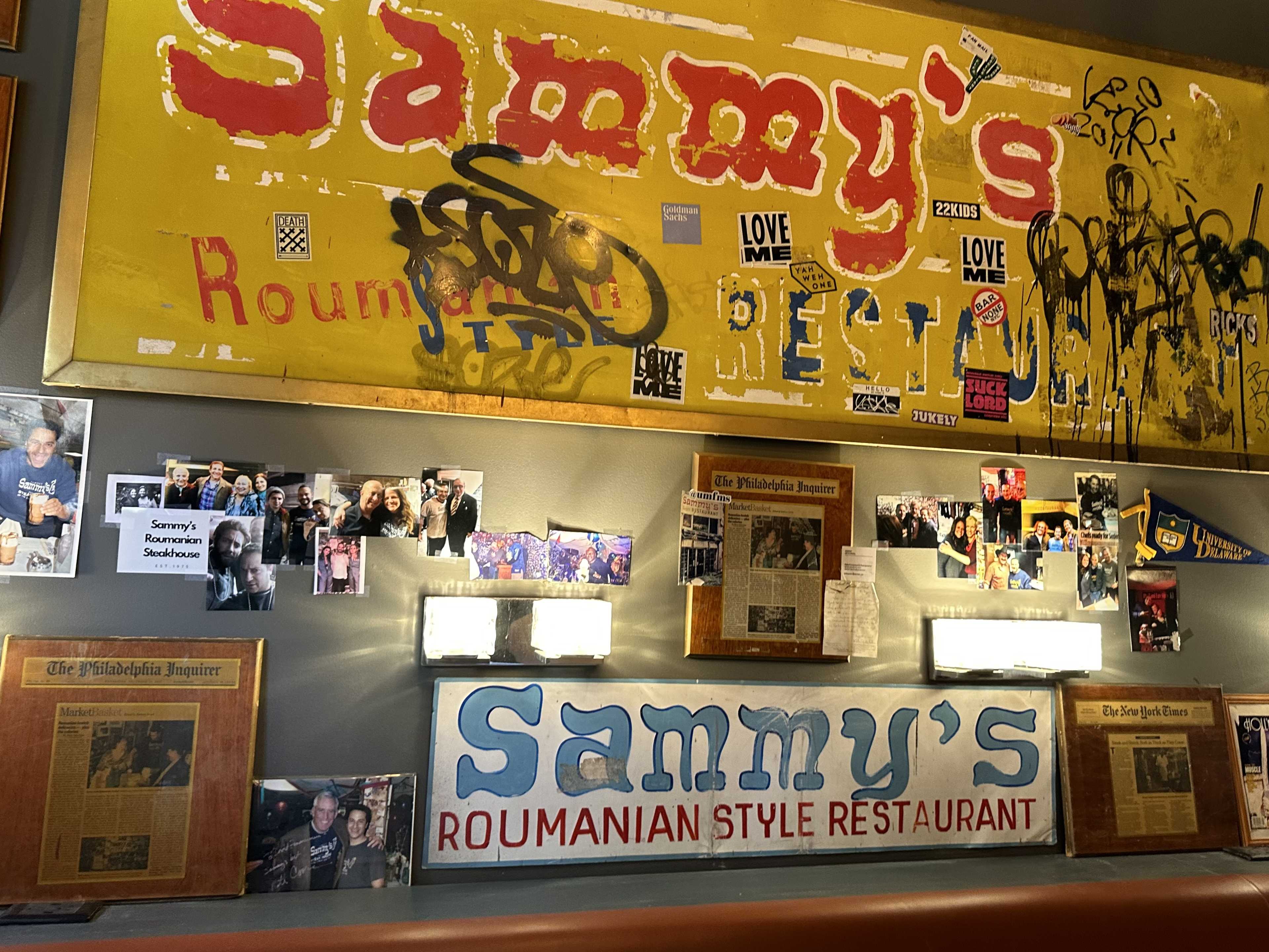 an old beat-up sign reading Sammy's Roumanian Style Restaurant