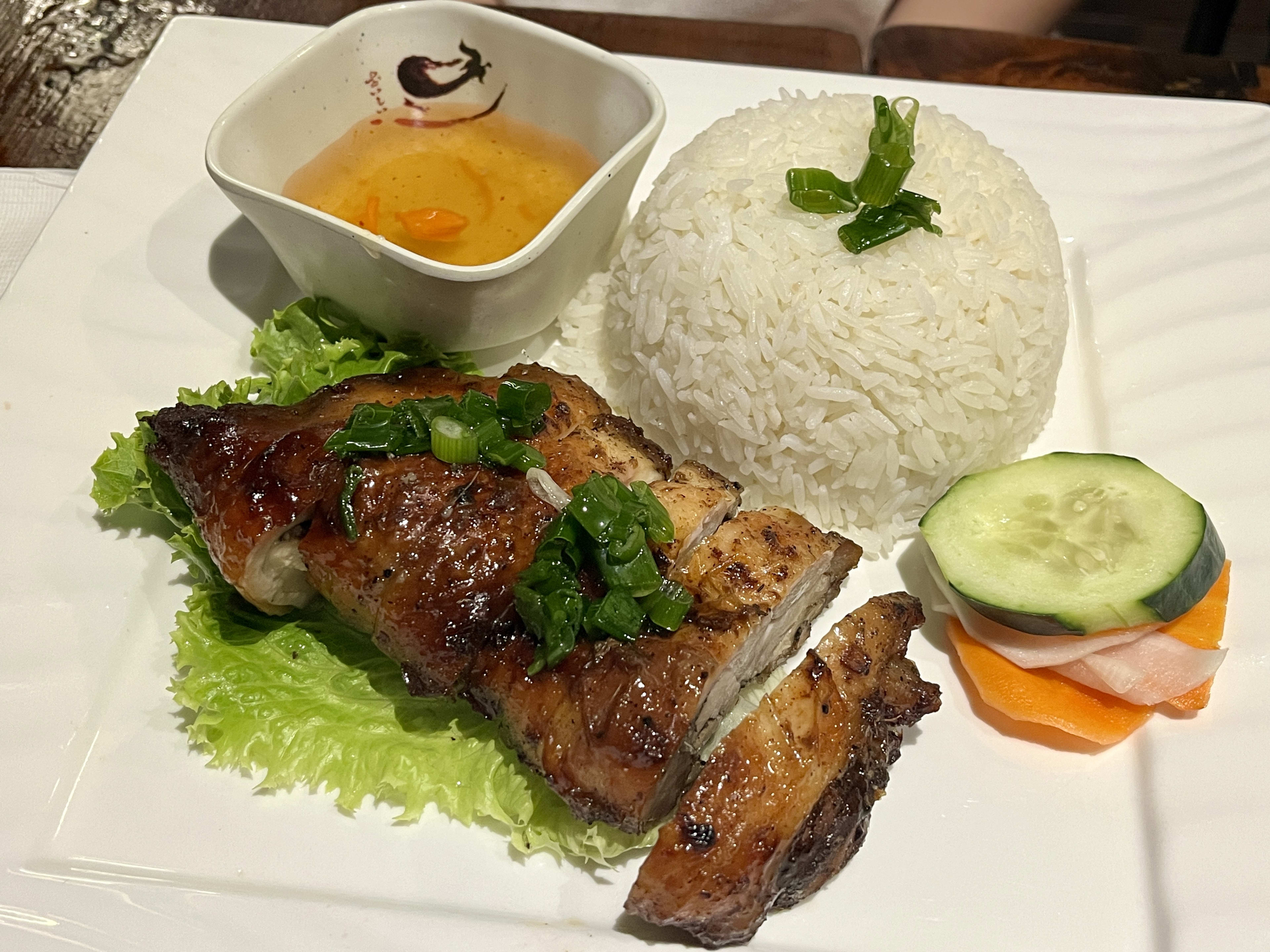 The lemongrass chicken rice plate at Sai's in San Francisco.