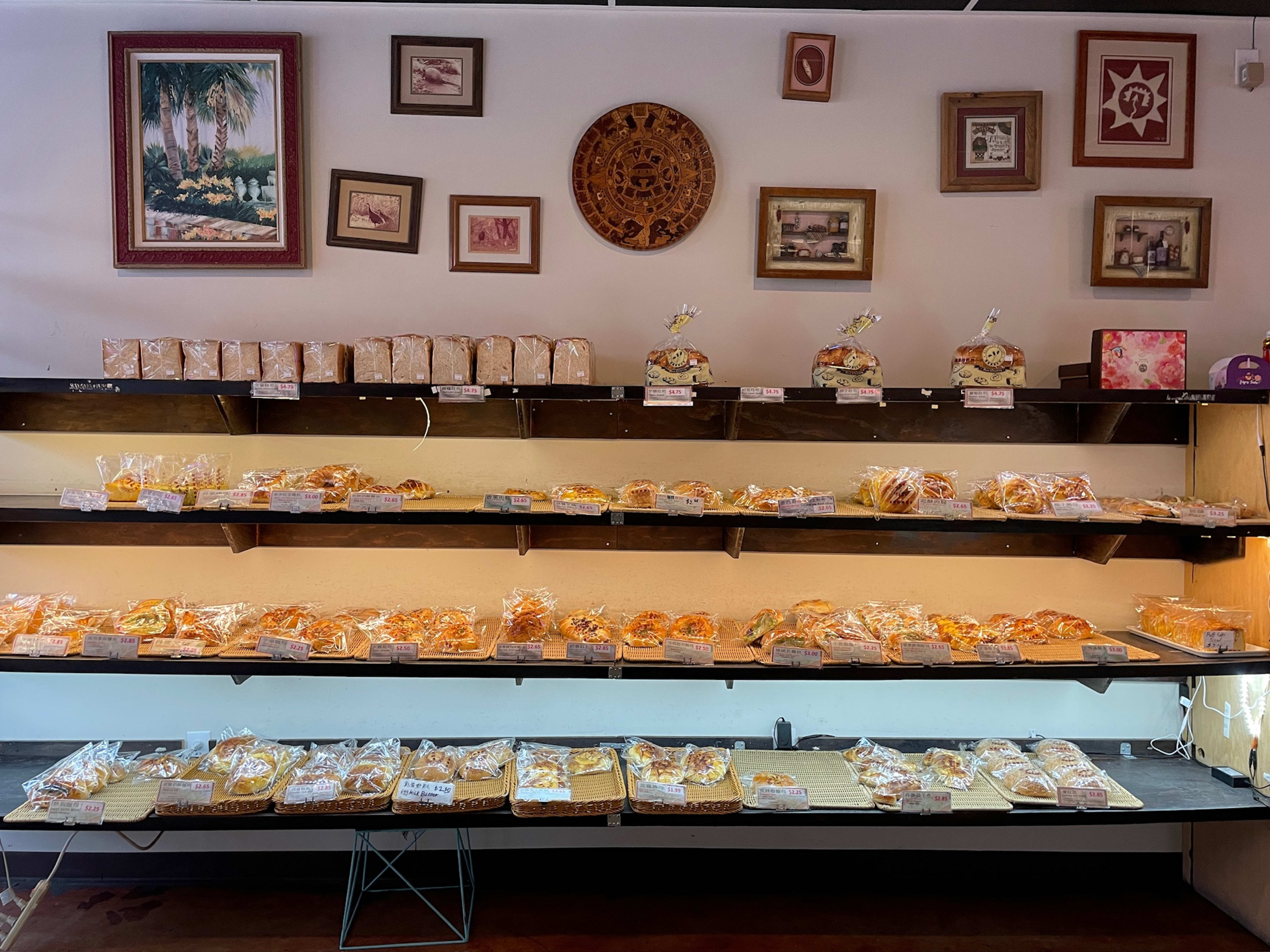 wall of pastries at kamalan bakery