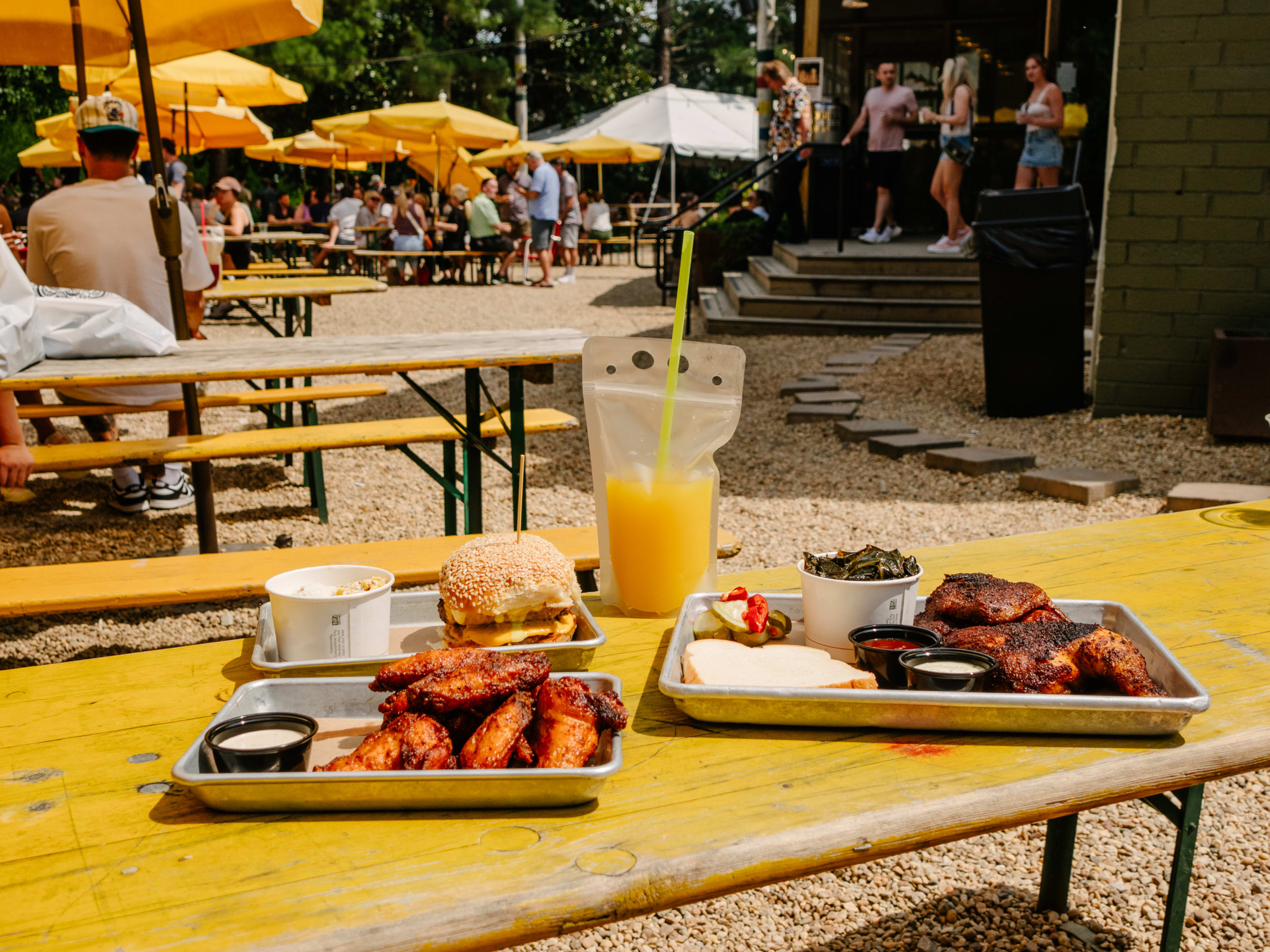 tray of BBQ and pouch of spiked punch