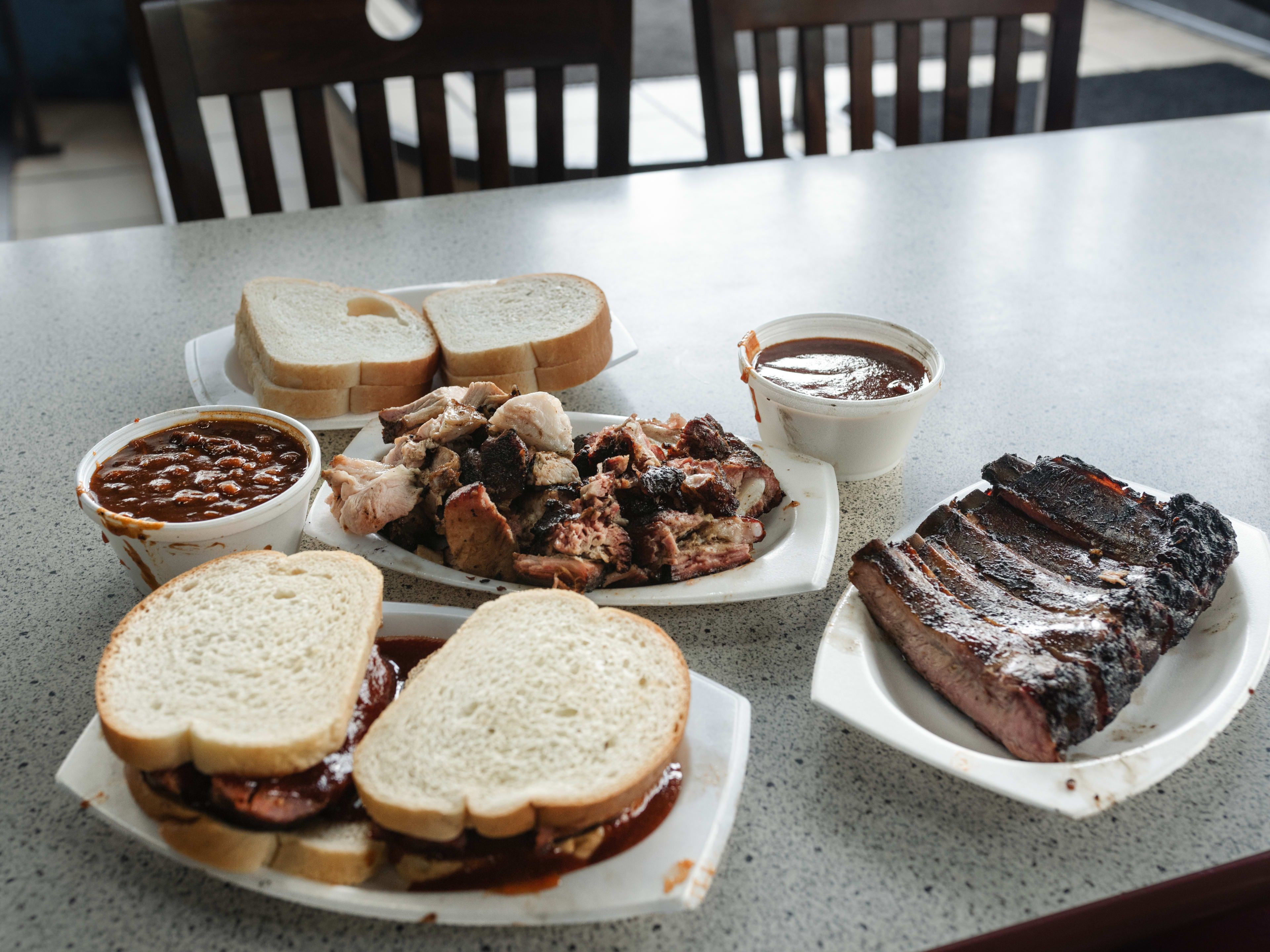 Spread of food at LC's Bar-B-Q