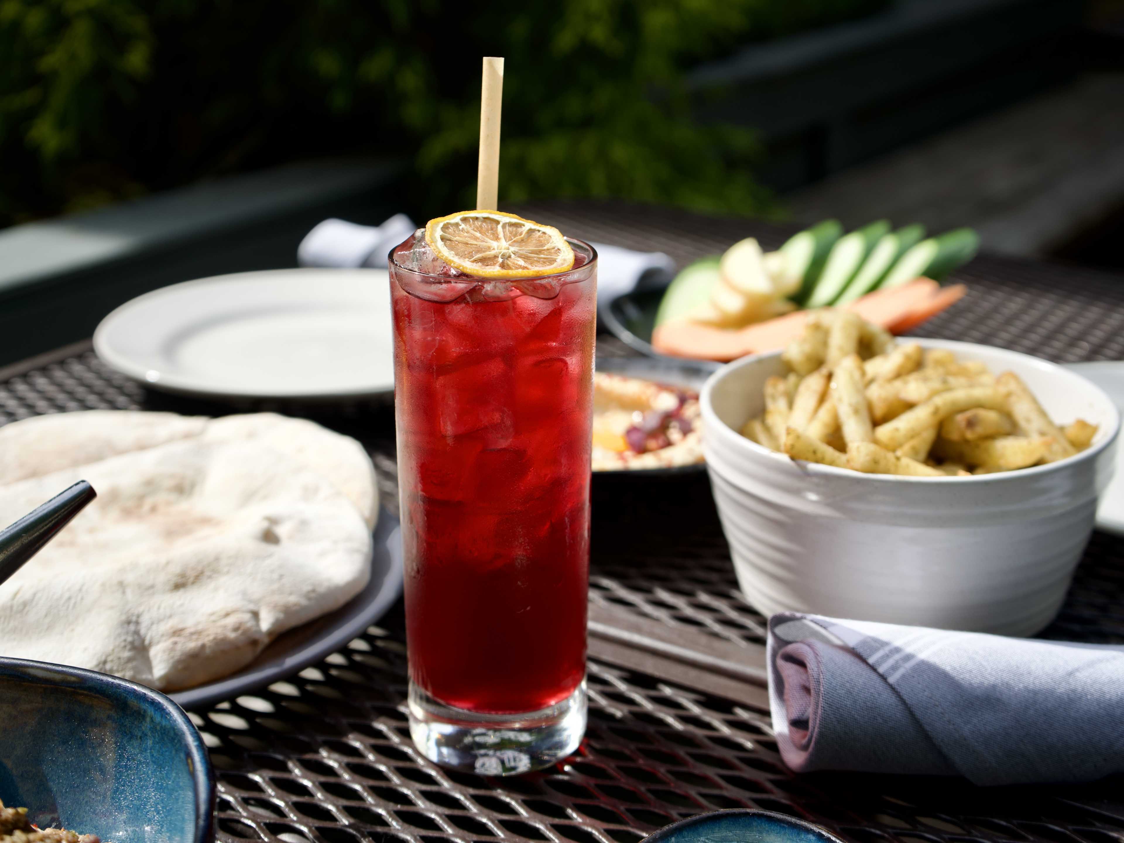 red cocktail with fries