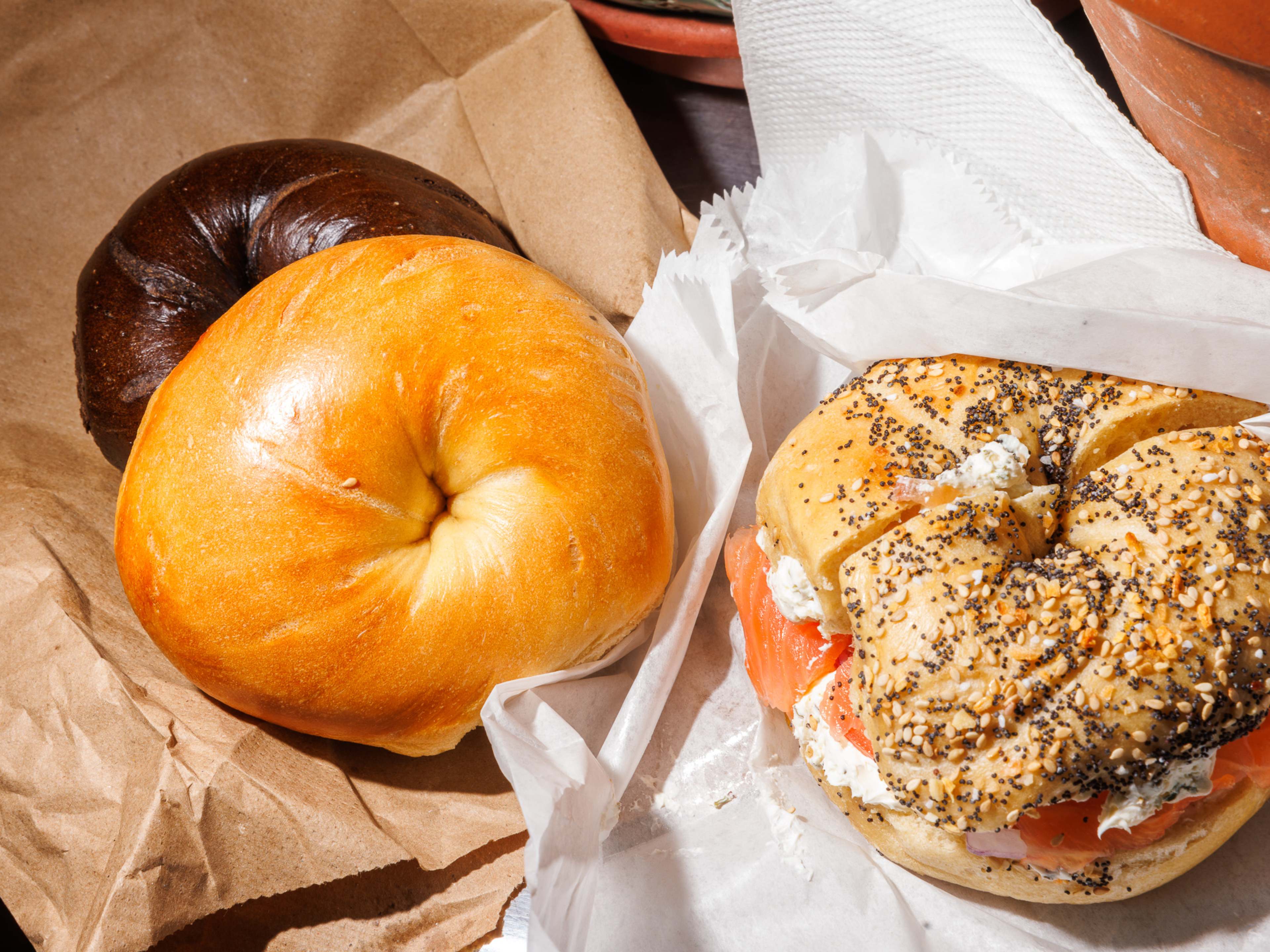 A spread of bagels from Absolute Bagels.