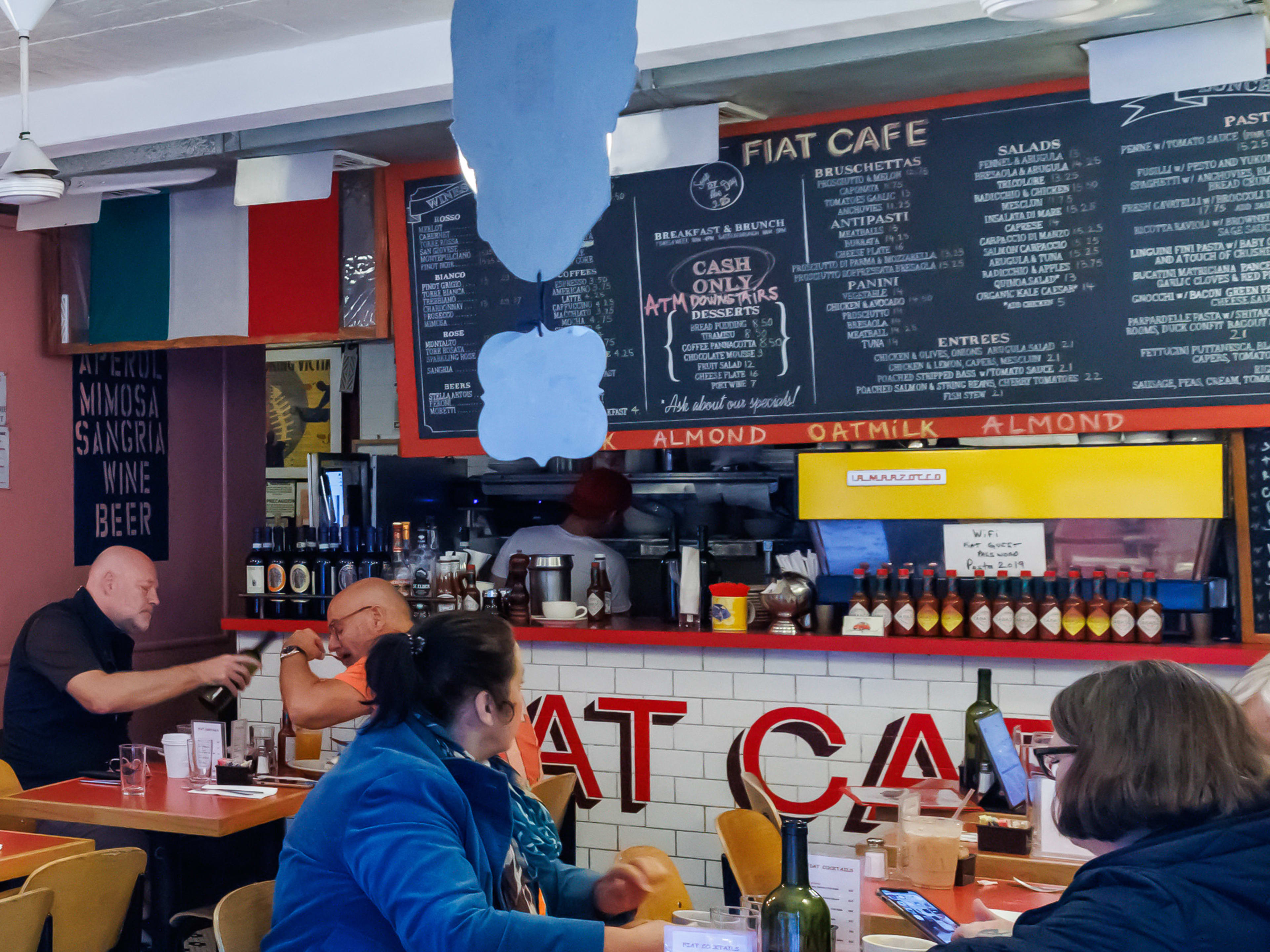 Fiat Café interior with chalkboard menu