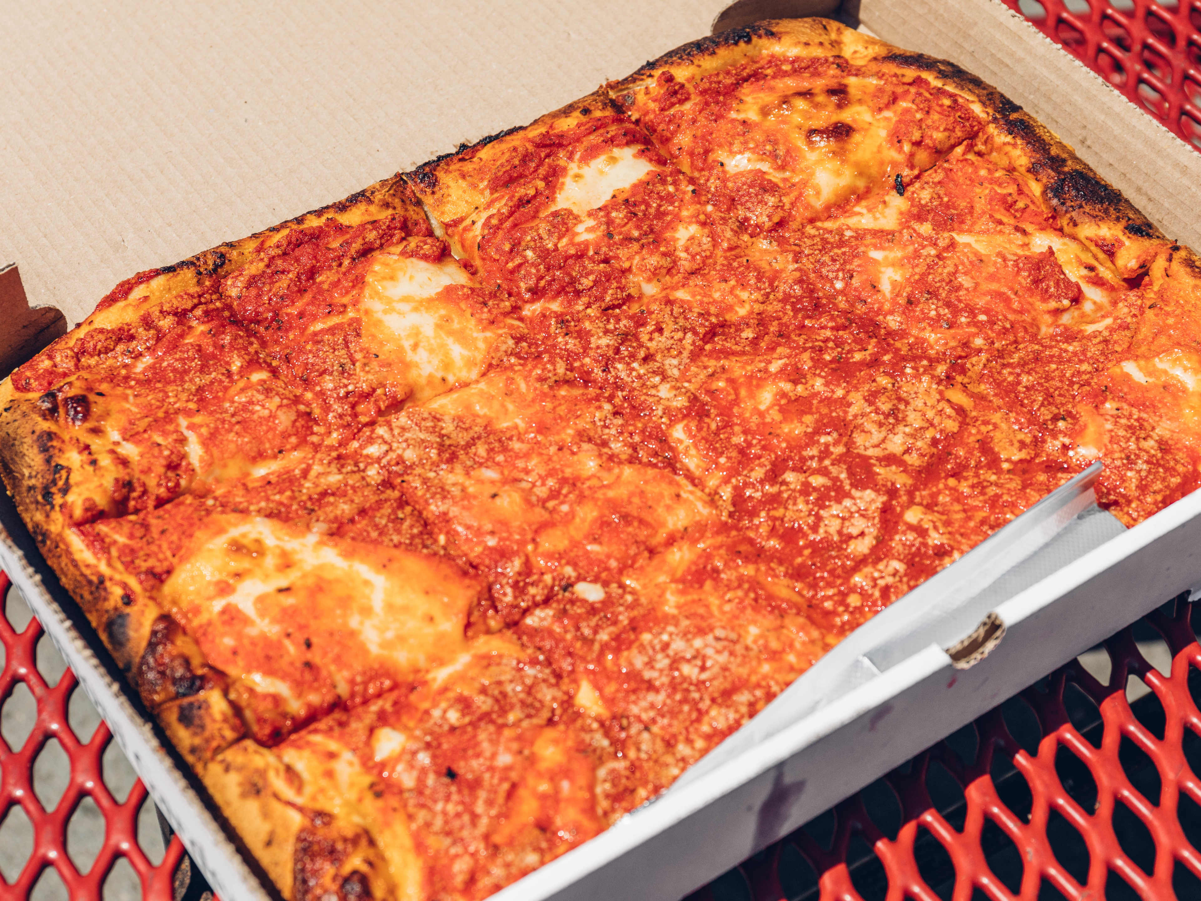 The Sicilian pizza from L&B Spumoni Gardens.