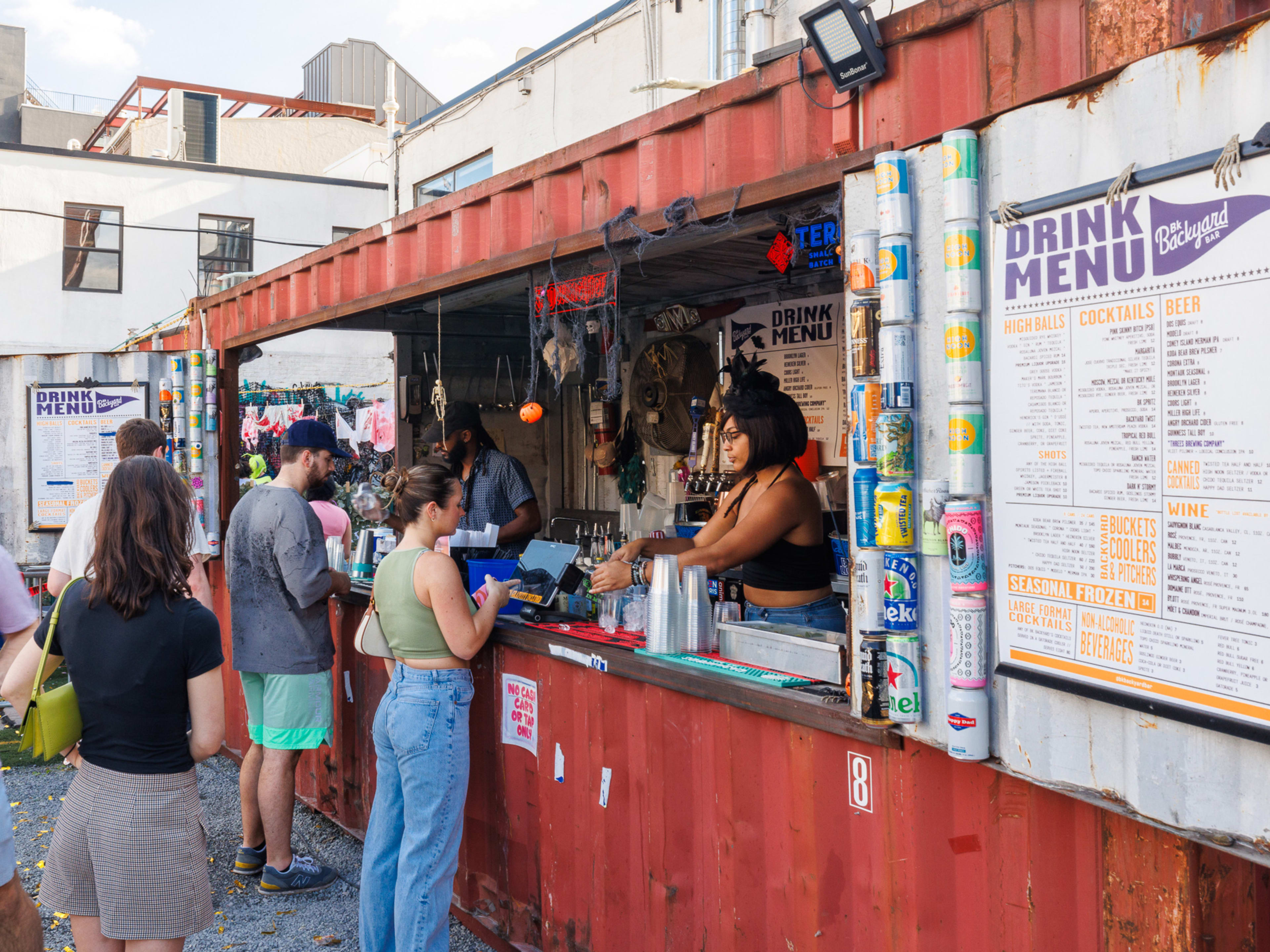 Exterior at N 11th Cookout with a bar inside a shipping container