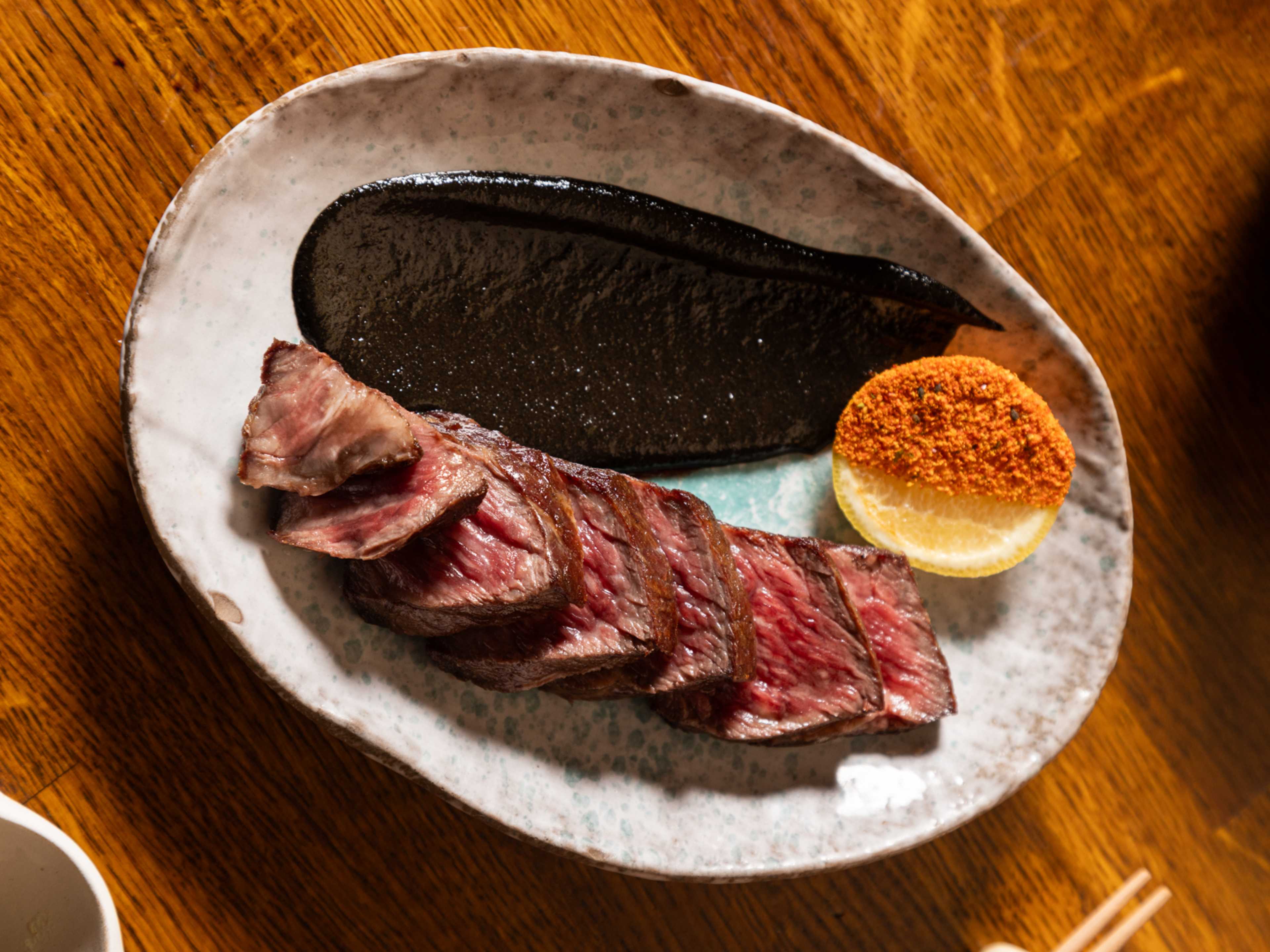 This is the wagyu steak at Royal Sushi Omakase & Izakaya.