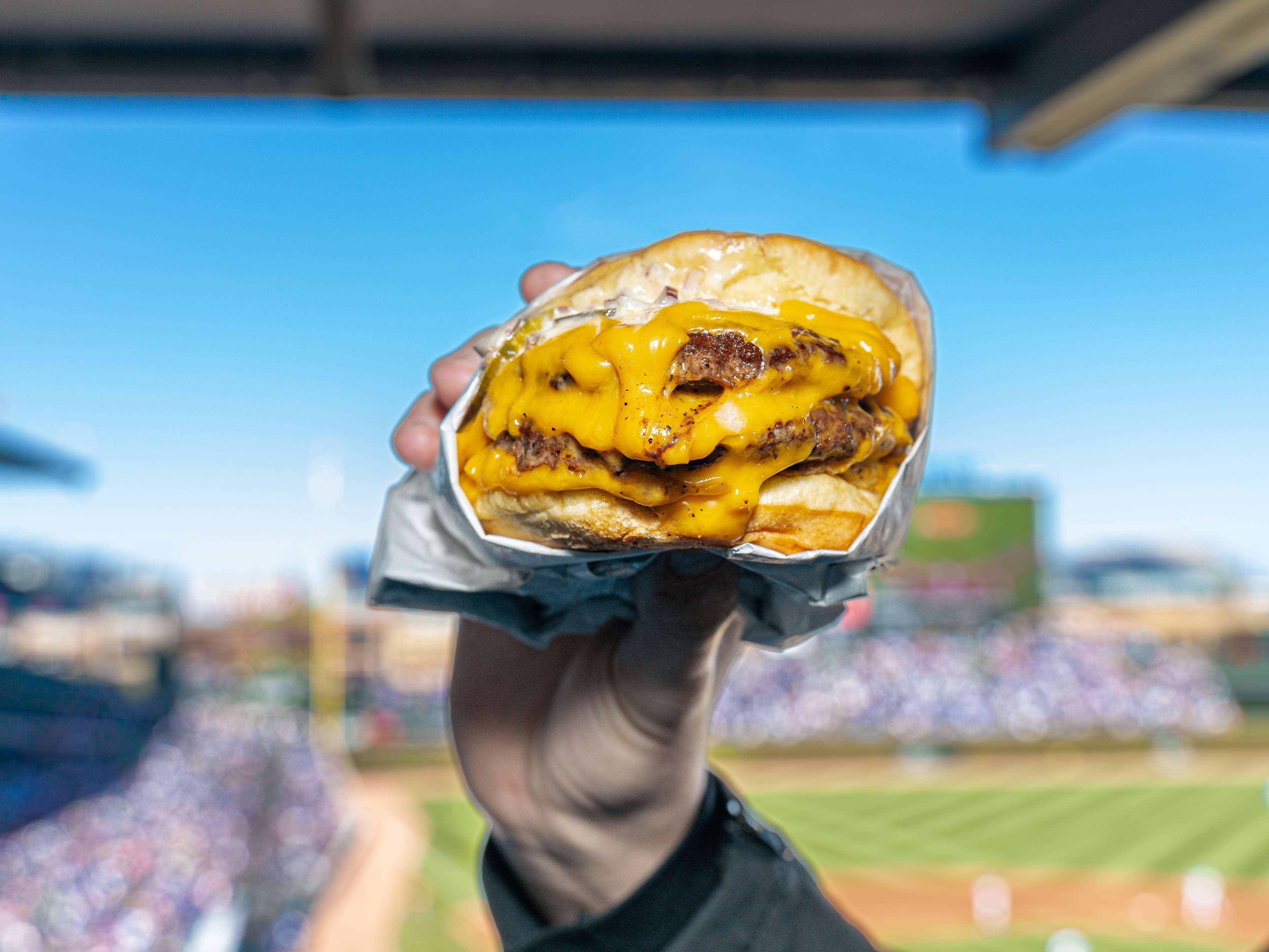 A Small Cheval double cheeseburger at Wrigley Field.