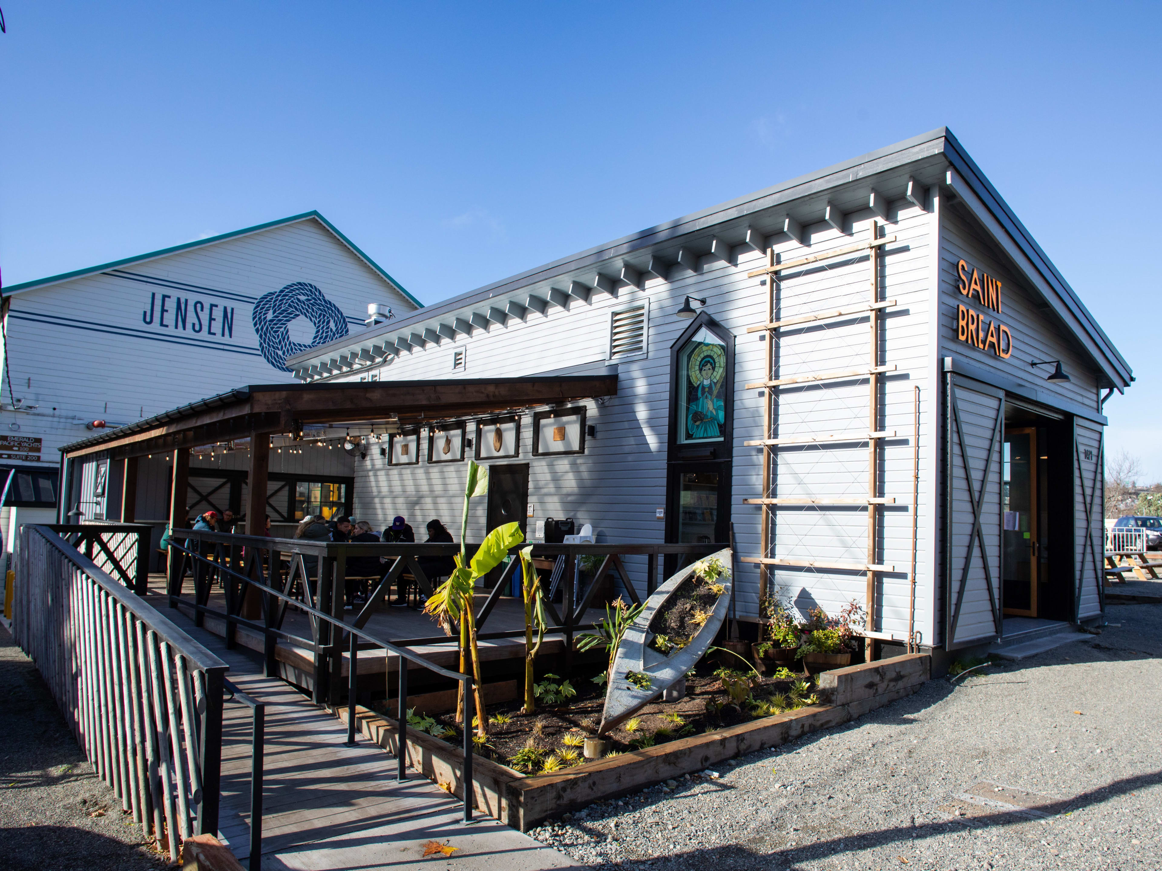 restaurant patio in a renovated boatyard