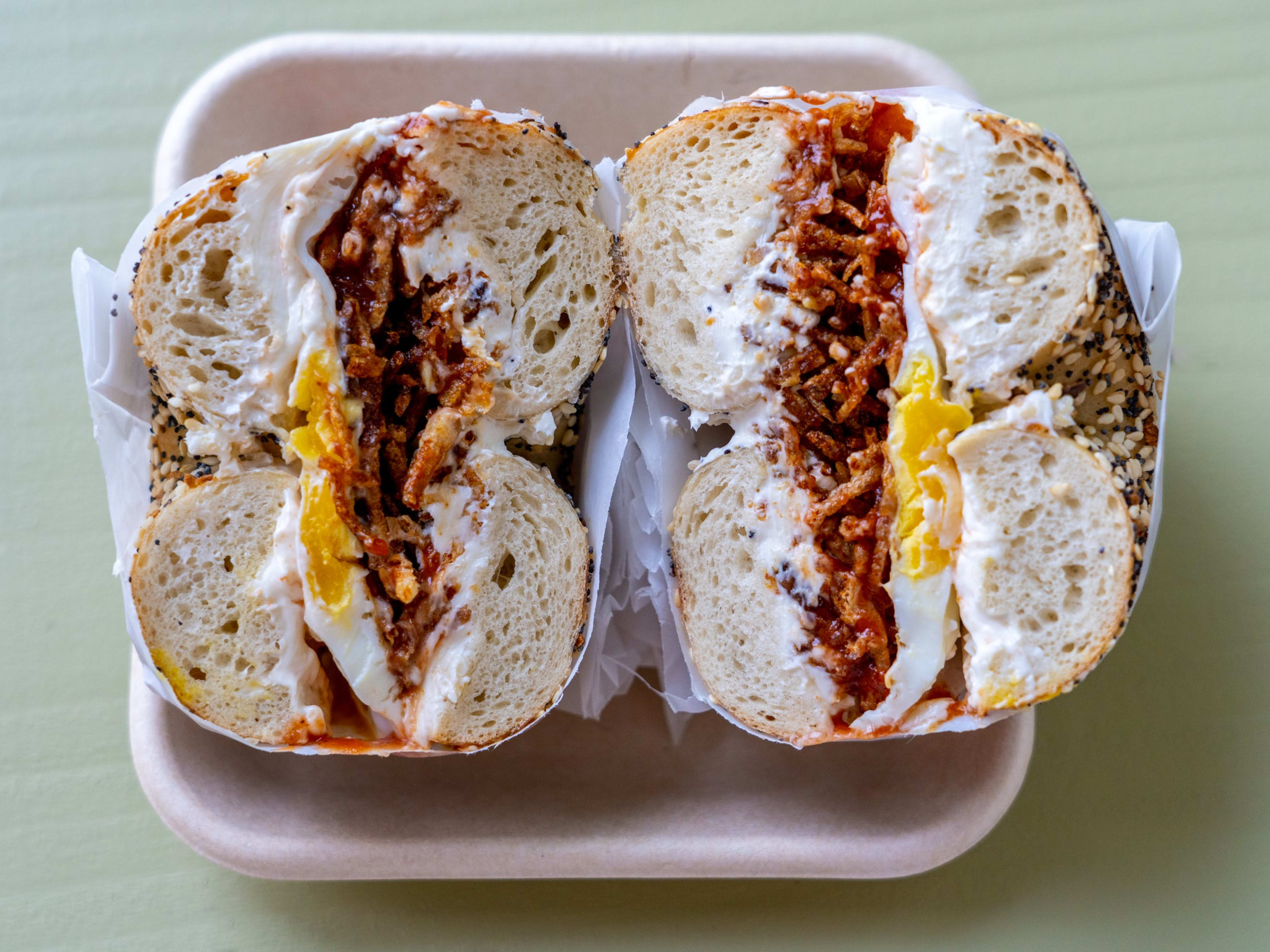 The Guava King bagel sandwich from El Bagel Coconut Grove