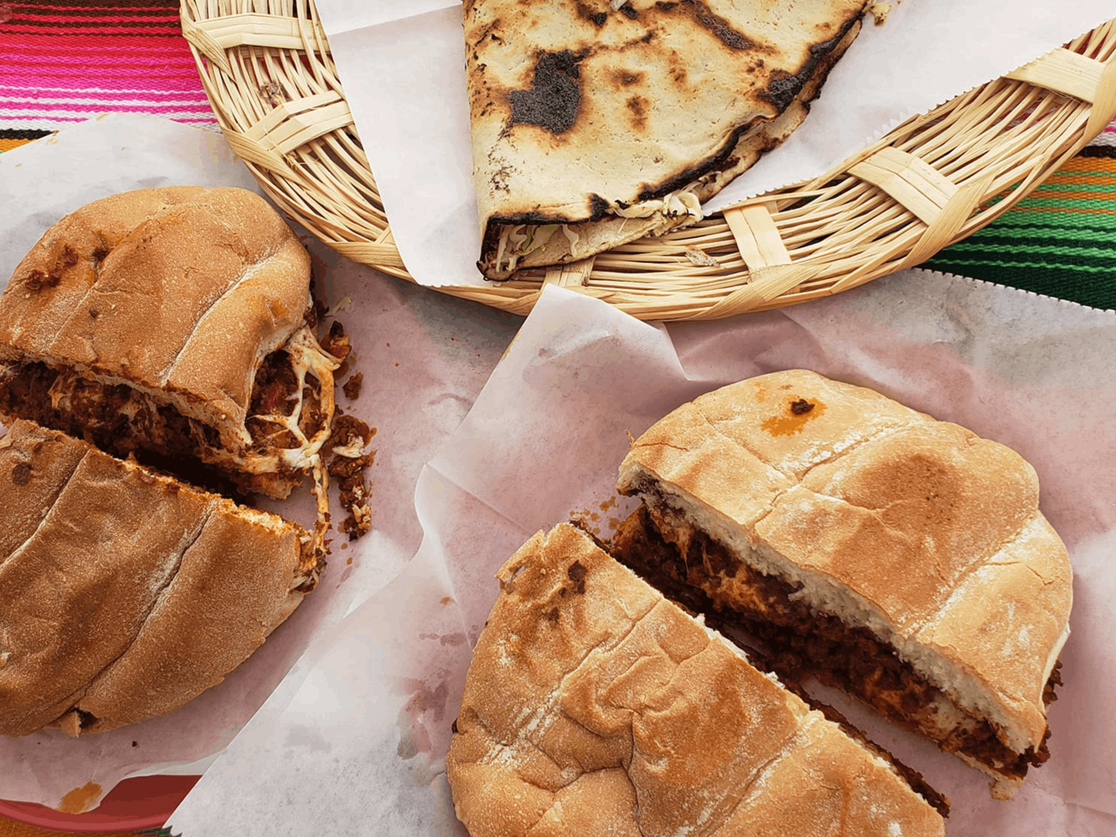 A spread of dishes from El Sazón Oaxaqueño.