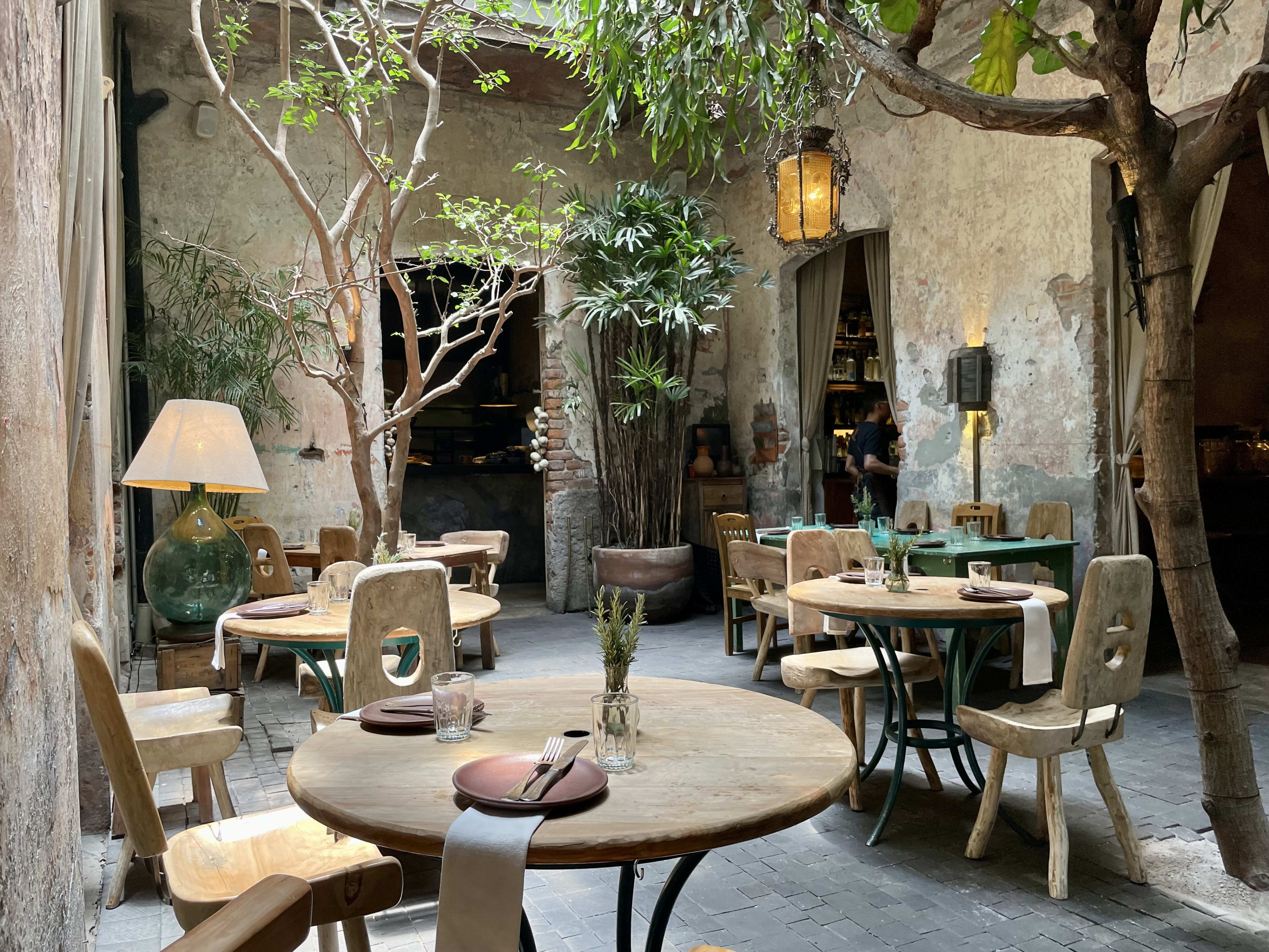 Inside Taverna's atrium seating area.