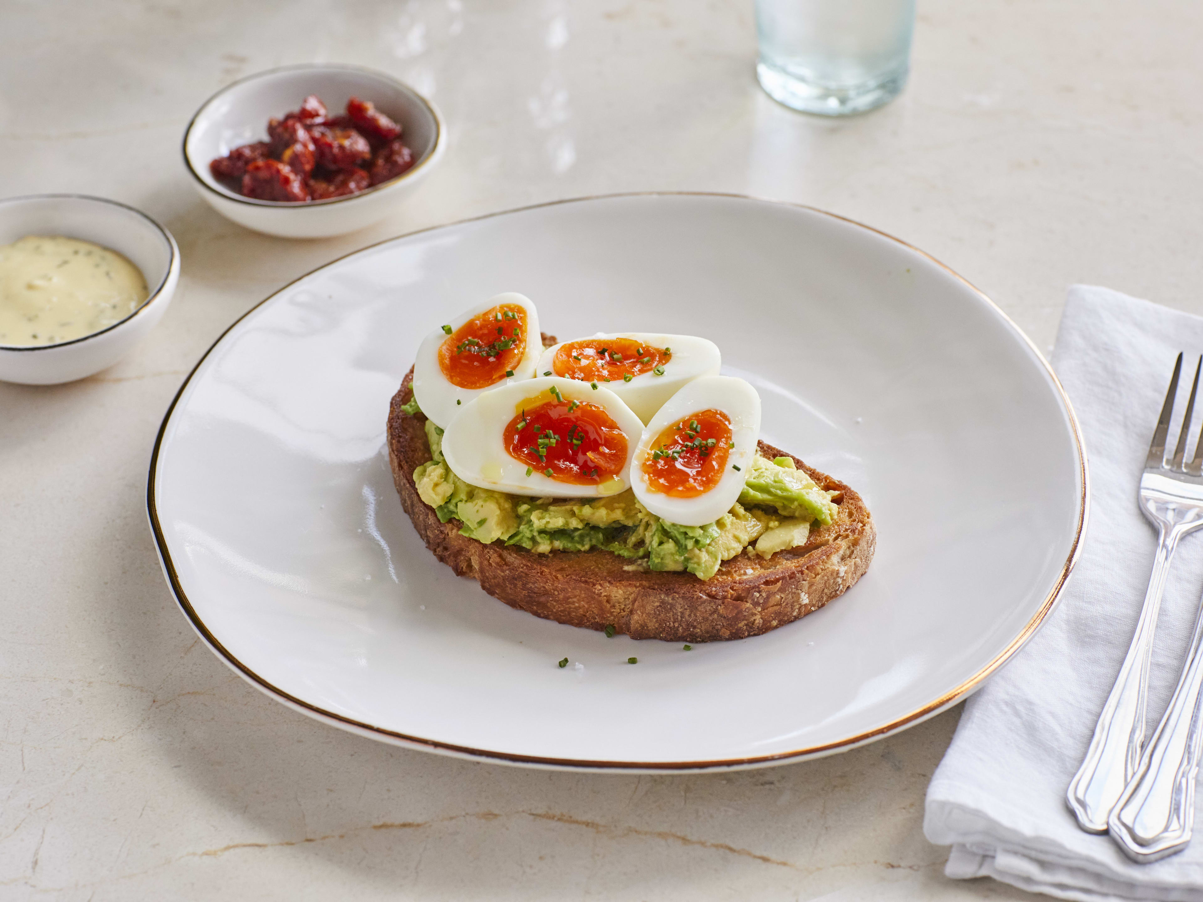 The avocado toast topped with eggs at Tashas.