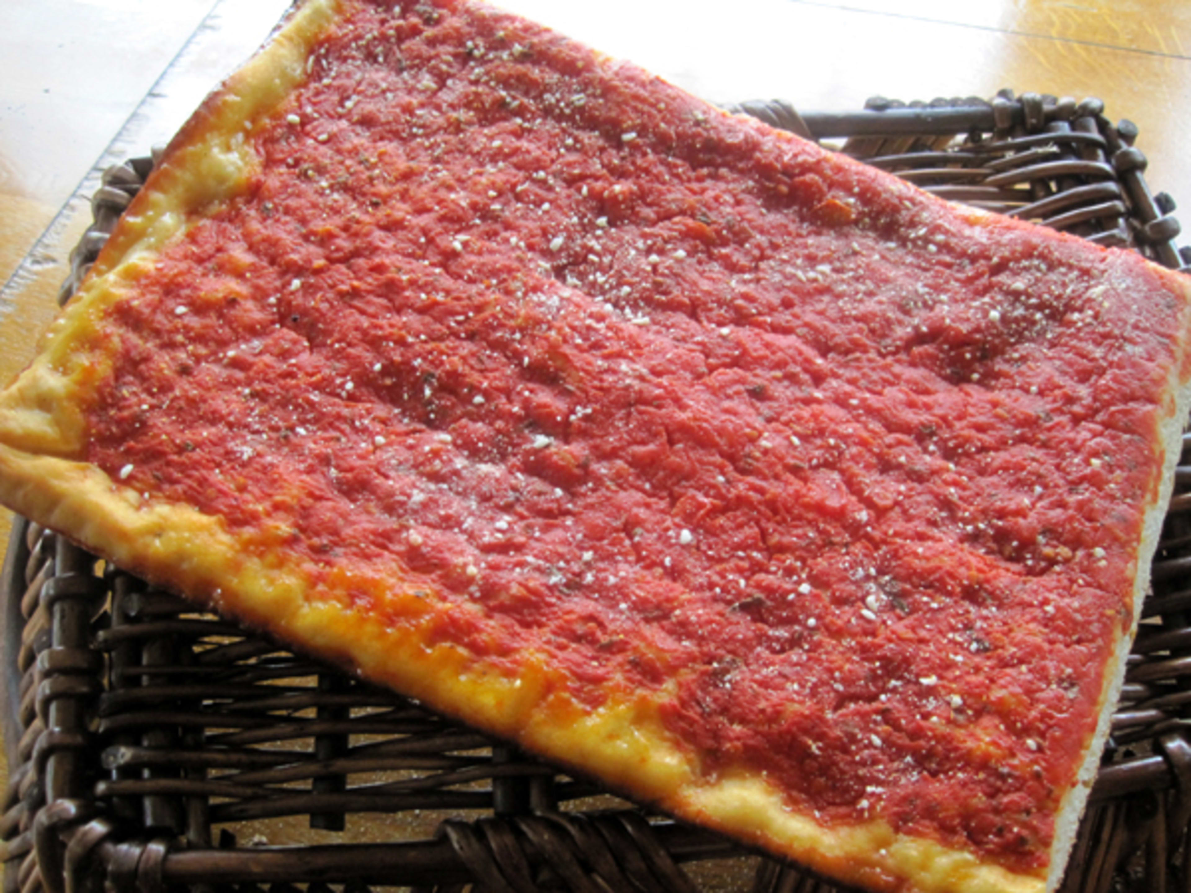 This is the tomato pie at Conshohocken Italian Bakery.