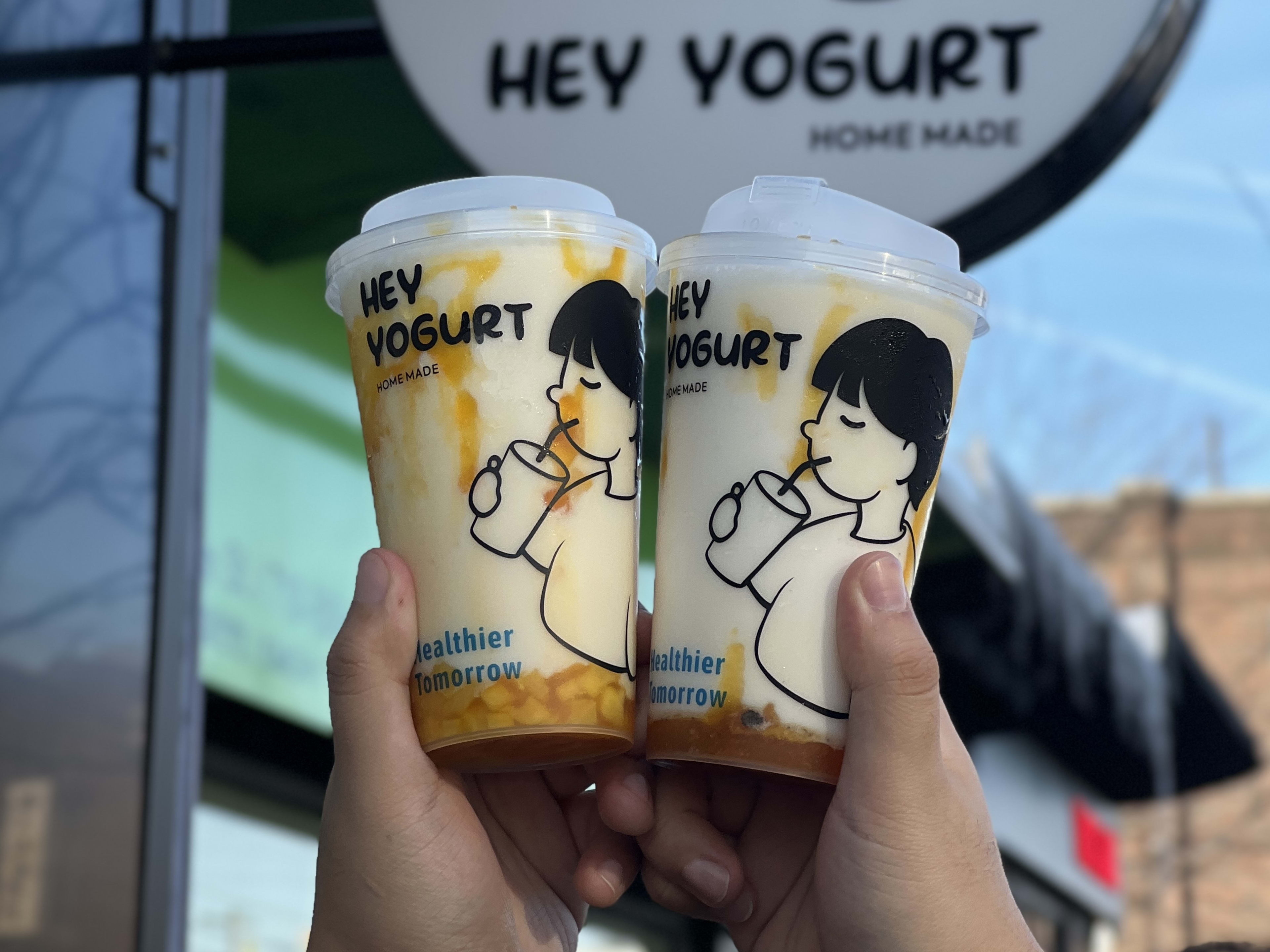 This is a picture are yogurt smoothies from Hey Yogurt.