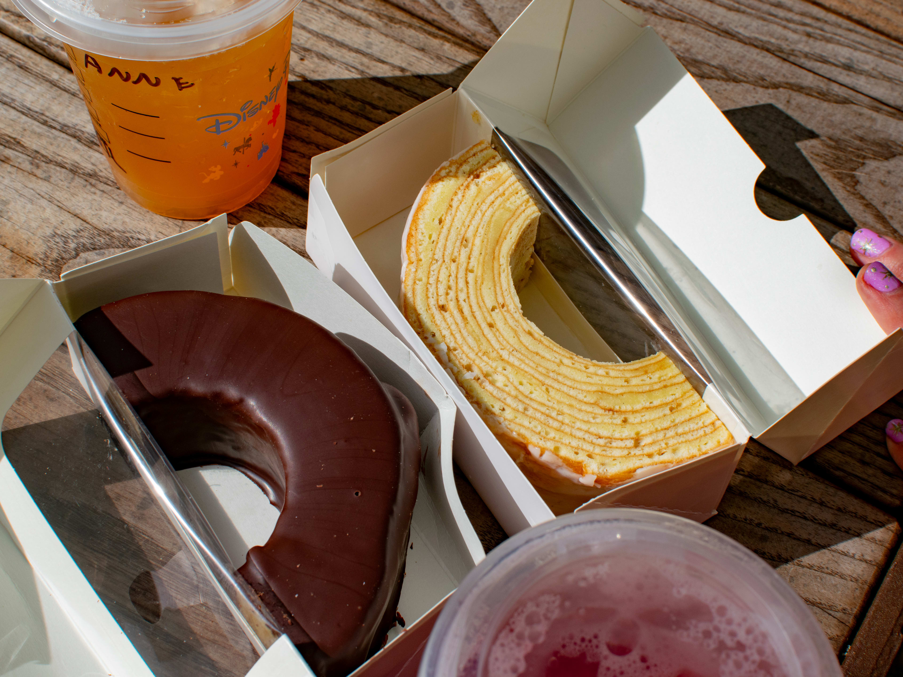 Disney's tree cake and beverages.