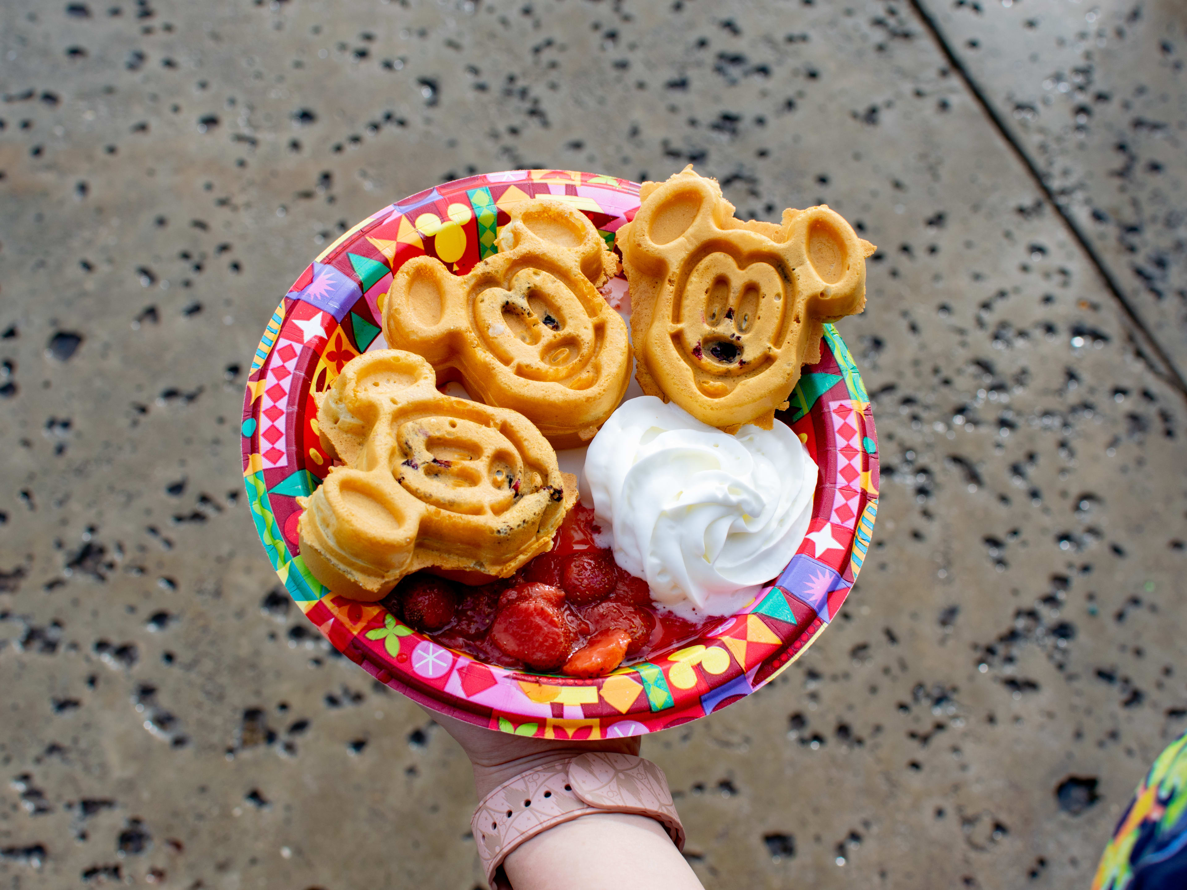 A plate of Mickey waffles.