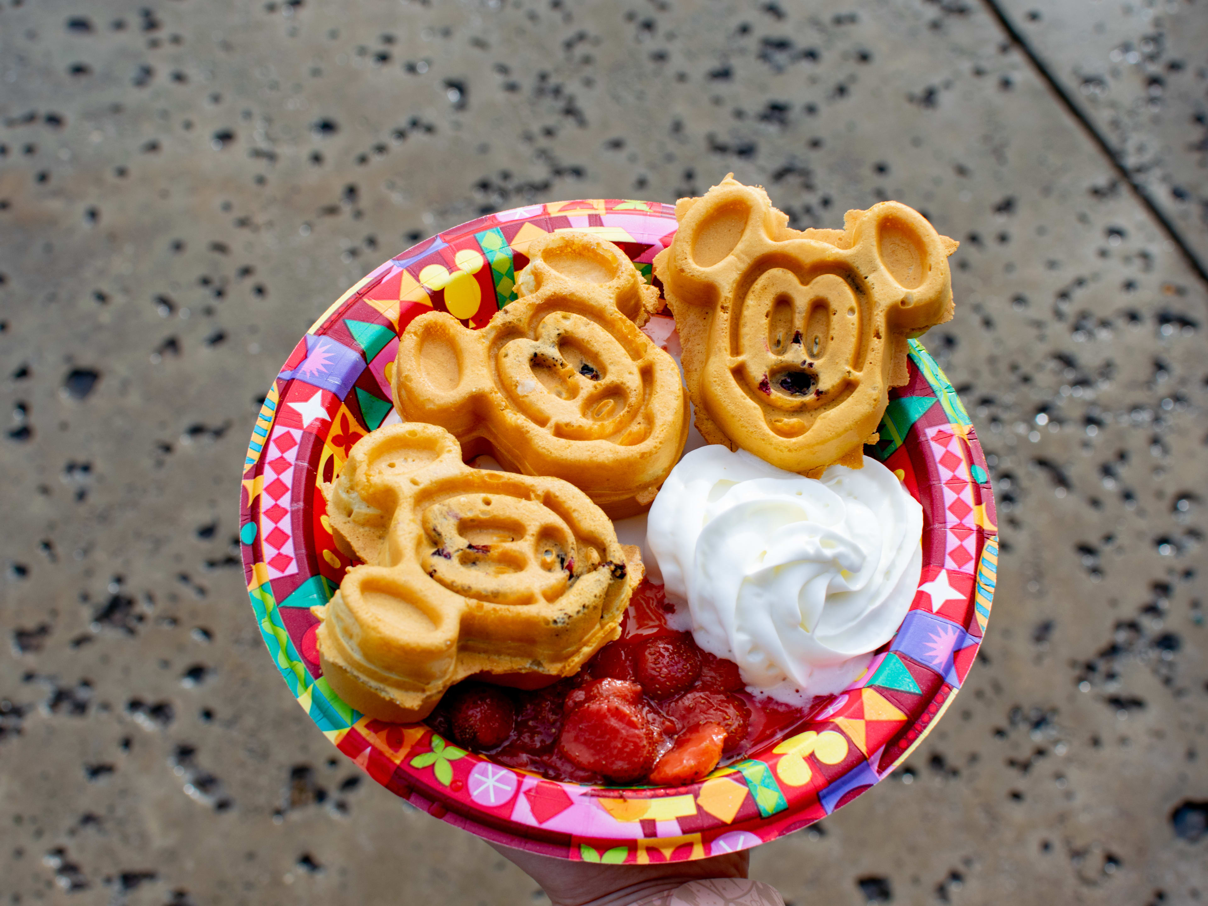 A plate of Mickey-shaped waffles.