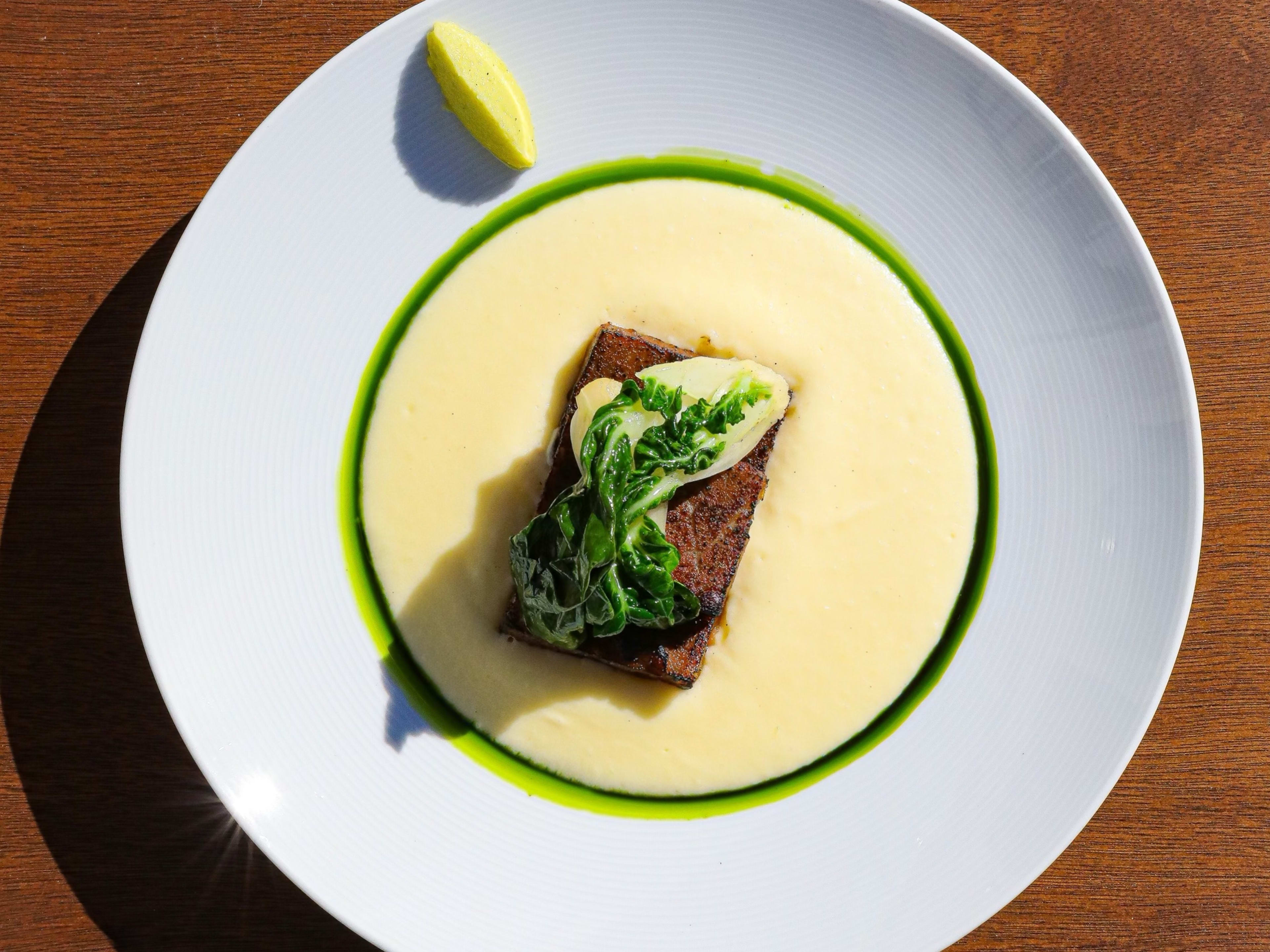 short rib in pool of potato puree