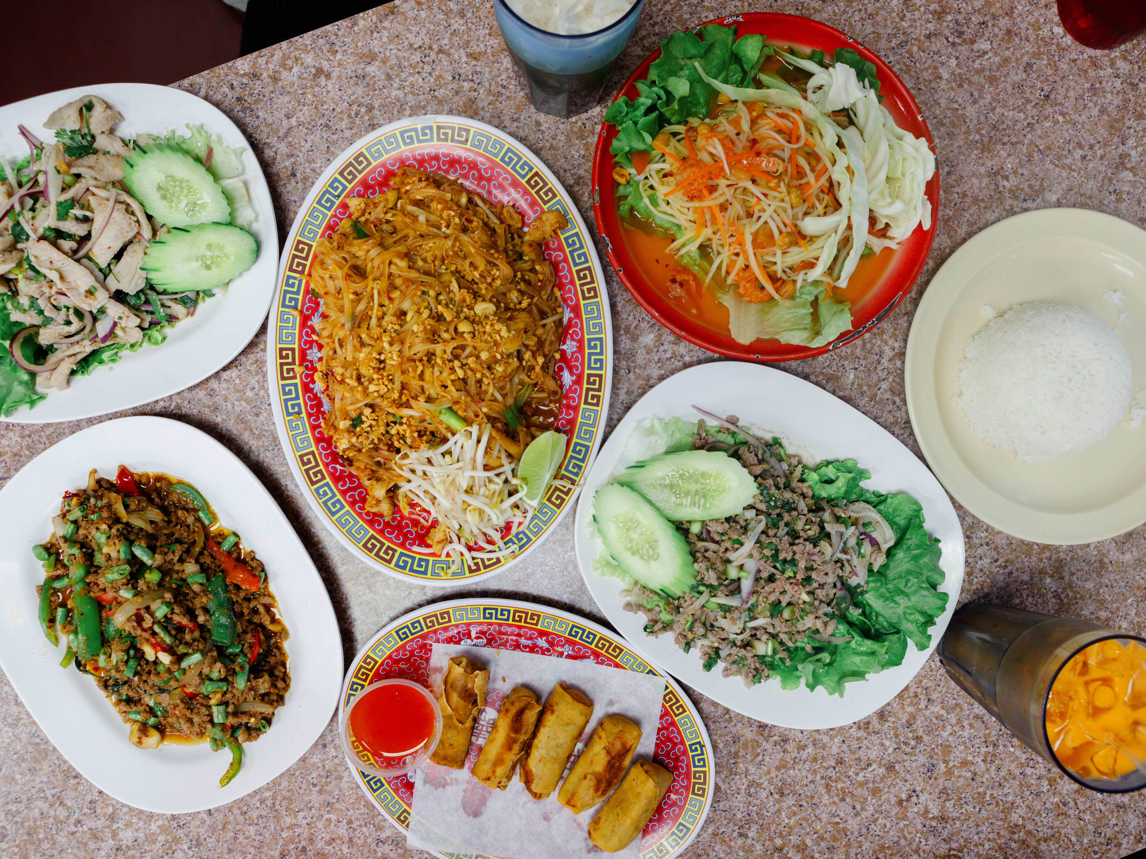 color spread of thai food dishes