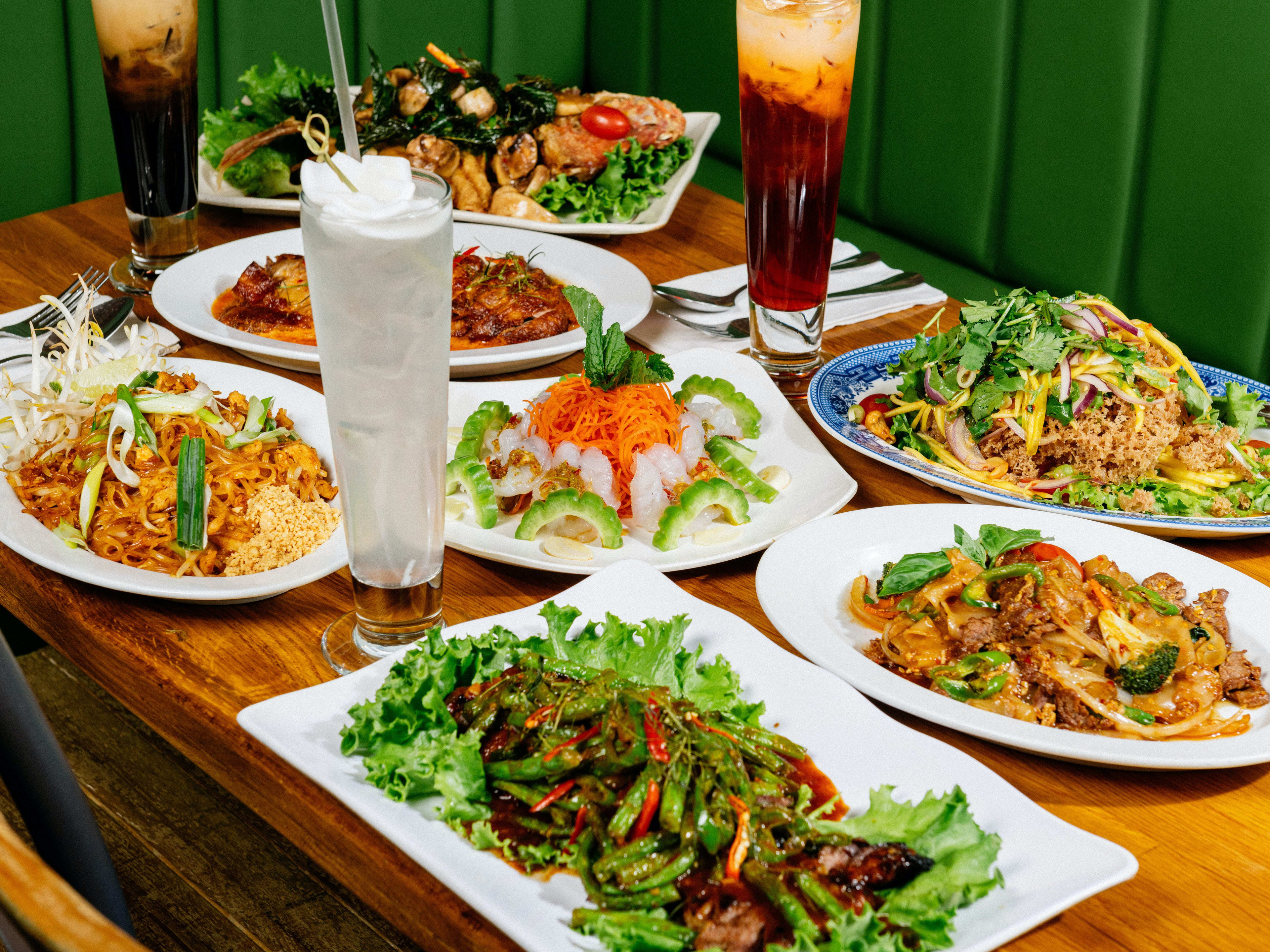 A variety of dishes and drinks from Ayada Thai.