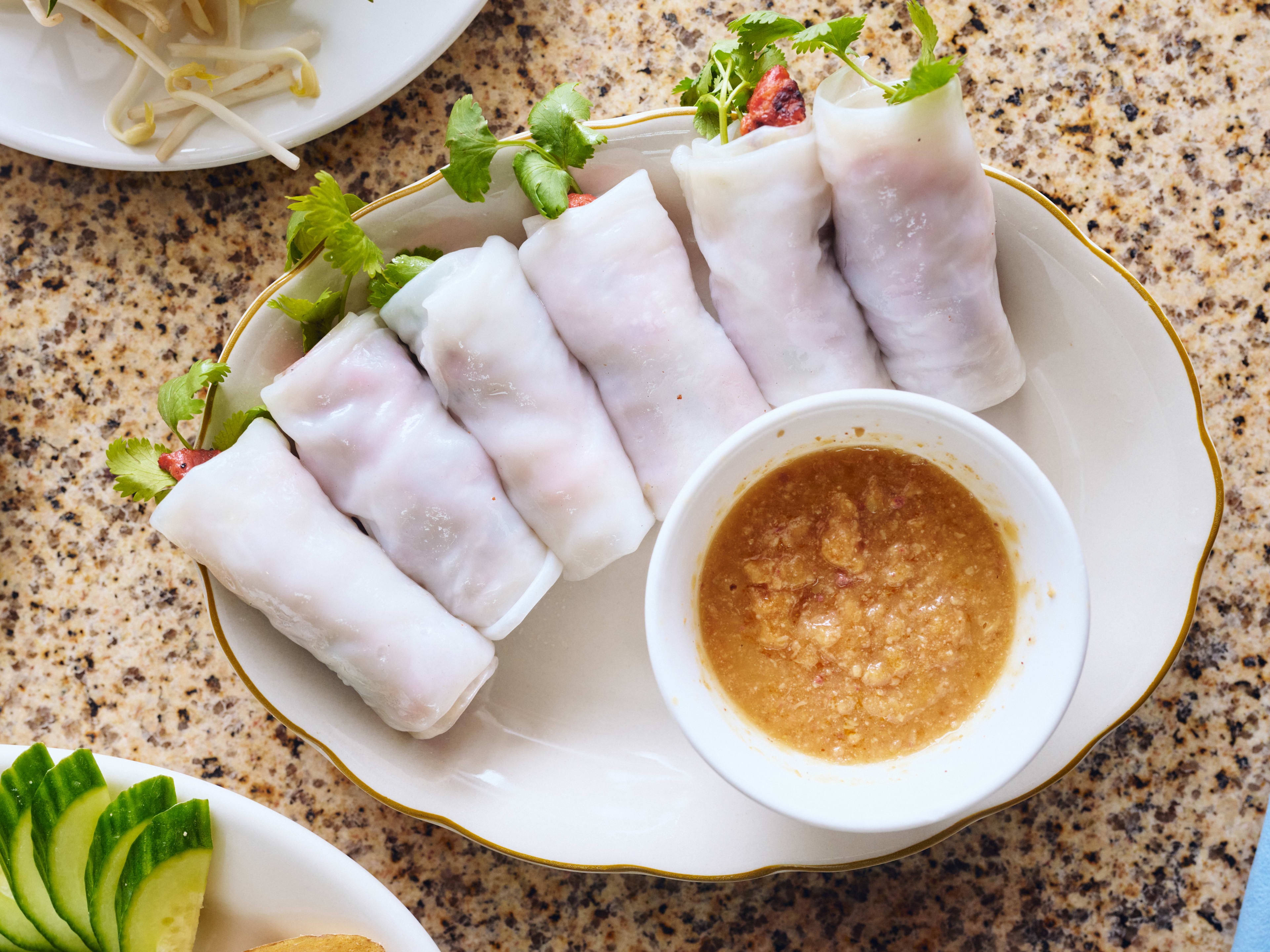 Banh cuon thit neon with peanut dipping sauce at Ba Mien