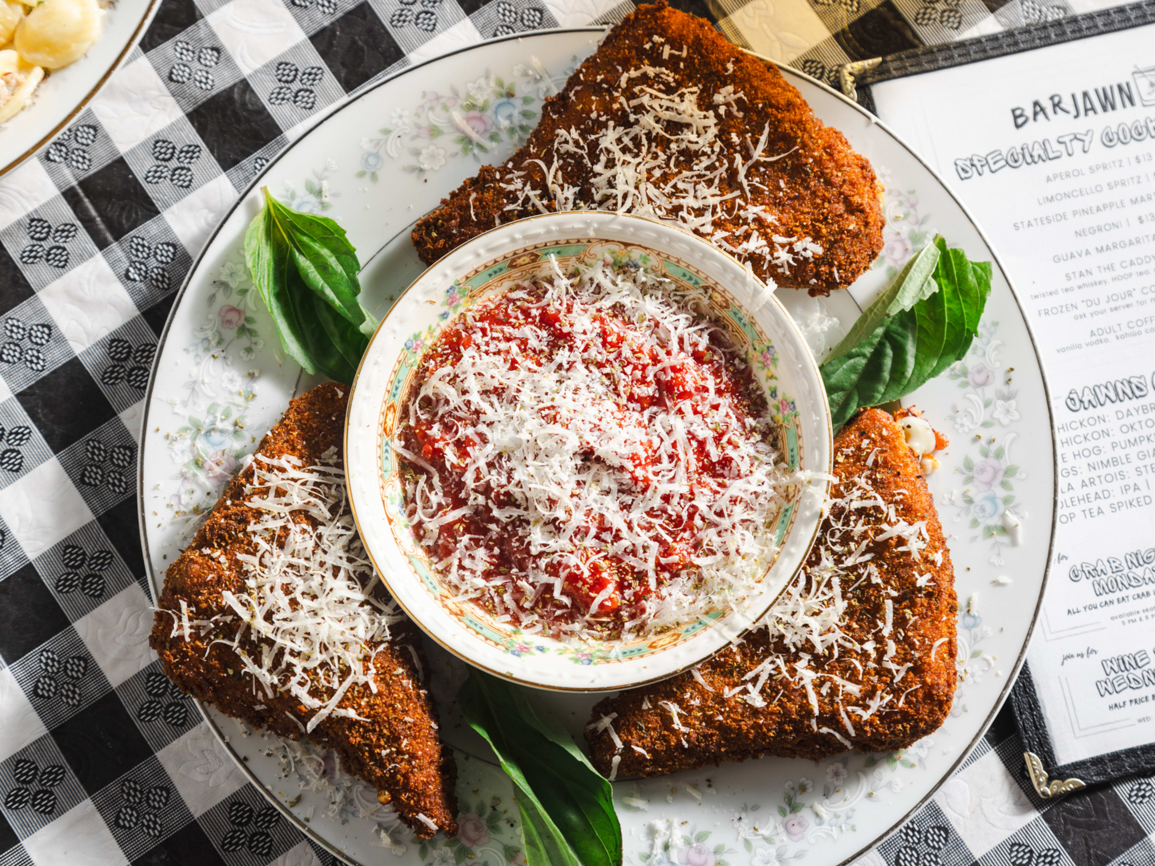 The thick mozzarella triangles at Bar Jawn.